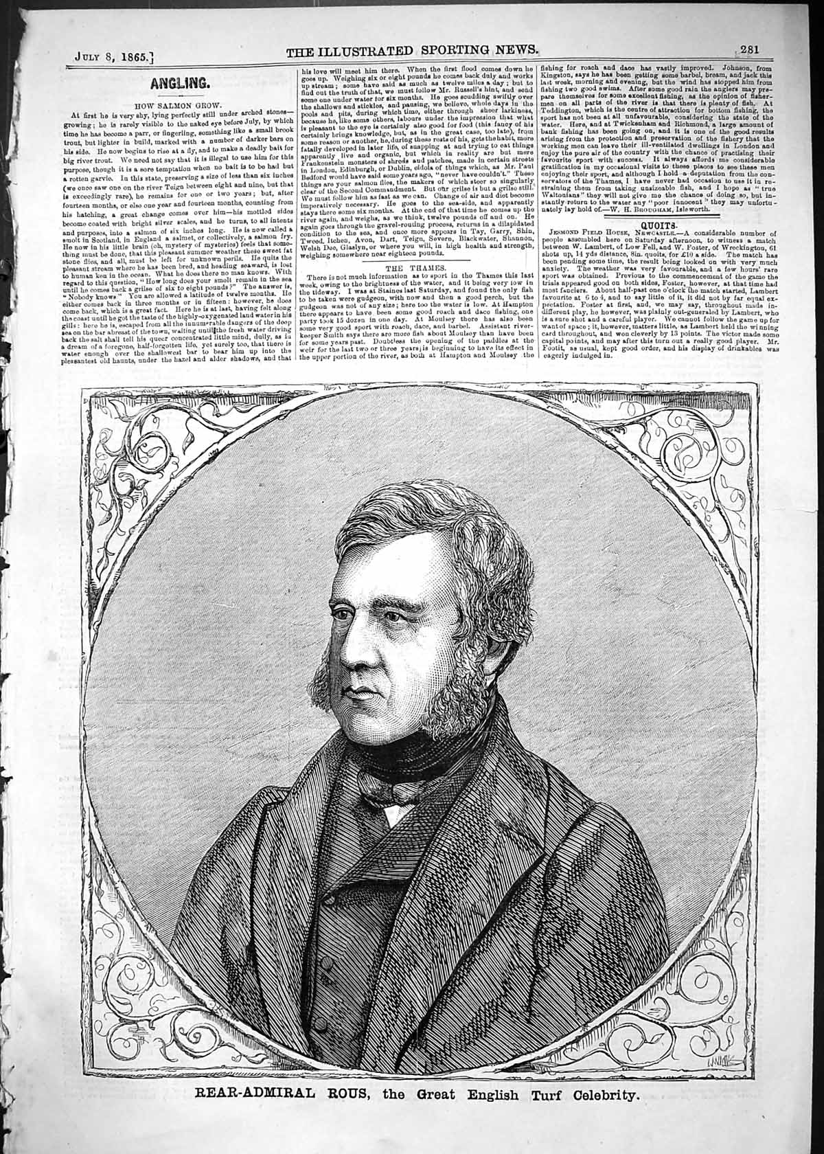Antique Print 1865 Portrait Rear-Admiral Rous Great English Turf Celebrity 19th
