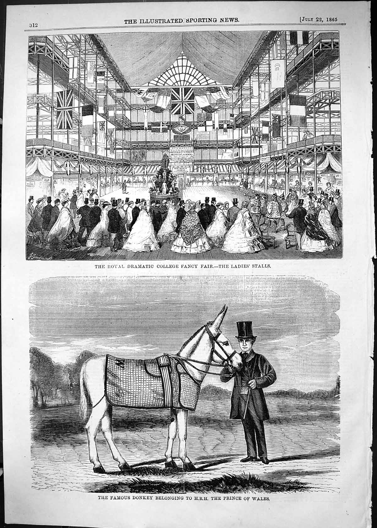 Old 1865 Royal Dramatic College Fancy Fair Ladies Stalls Famous Donke Victorian