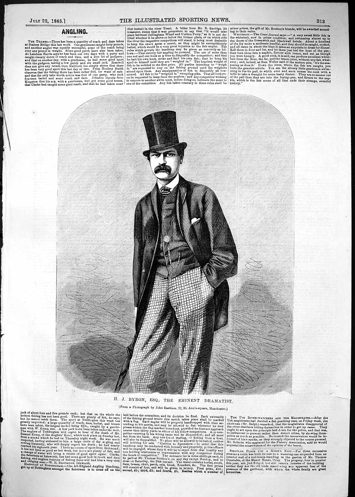 Original Old Antique Print 1865 Portrait Byron Eminent Dramatist Man Victorian