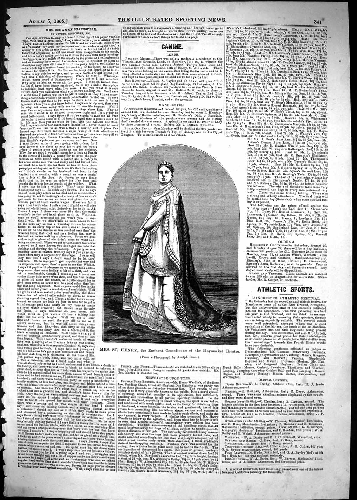 Antique Print 1865 Portrait Mrs Henry Eminent Comedienne Haymarket Theatre 19th