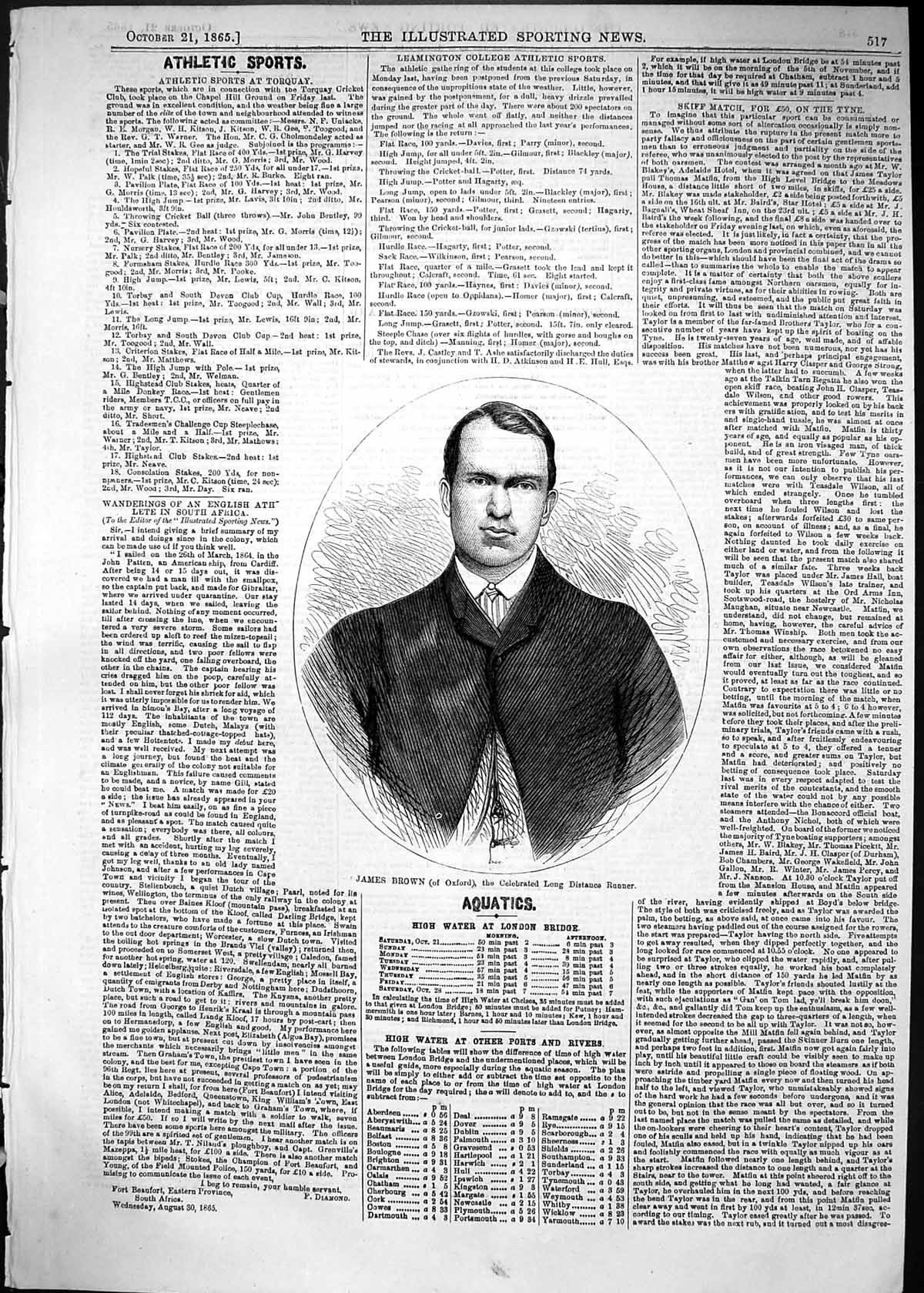 Antique Print 1865 James Brown Oxford Celebrated Long Distance Runner Sport