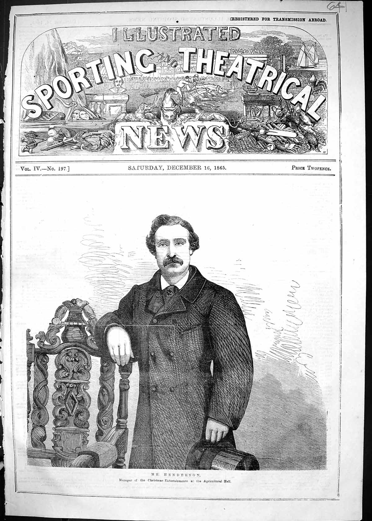 Old 1865 Mr Henderson Manager Christmas Entertainment Agricultural Ha Victorian