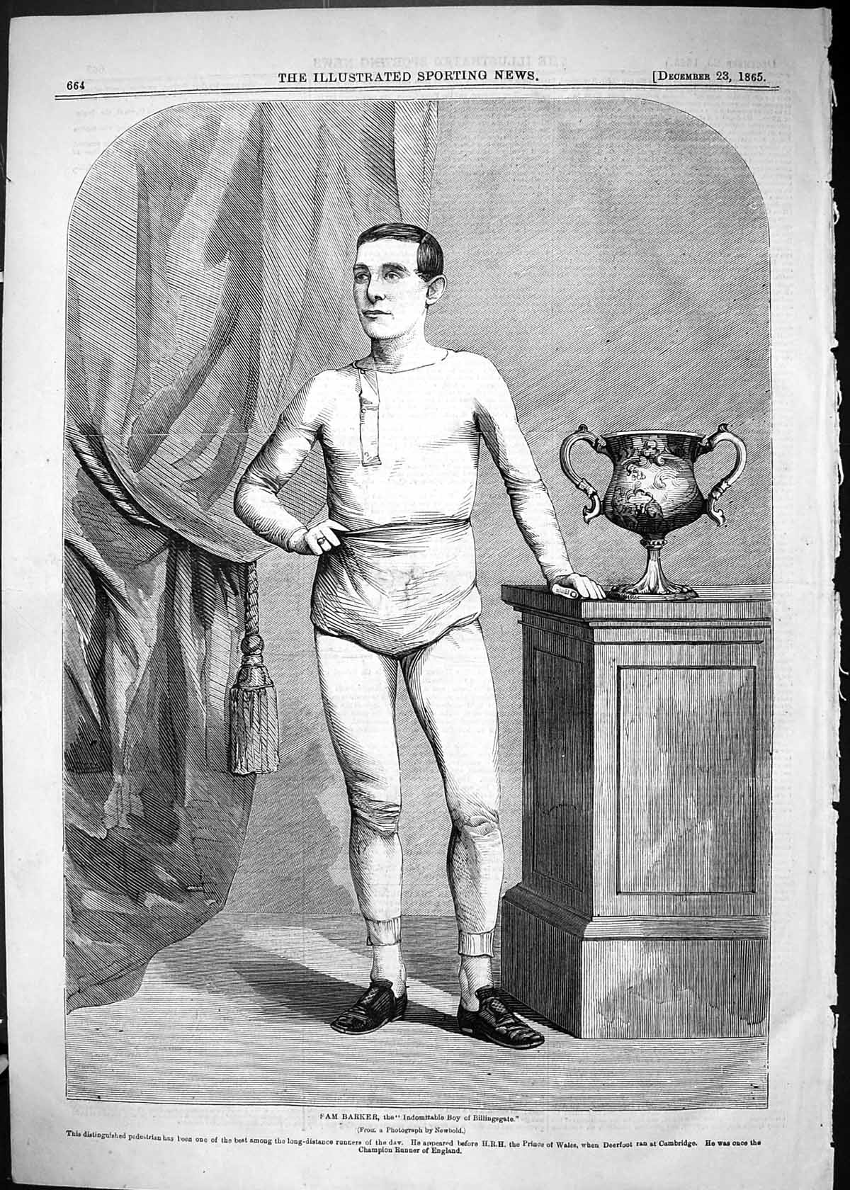 Antique Print 1865 Sam Barker Indomitable Boy Billingsgate Pedestrian Sport