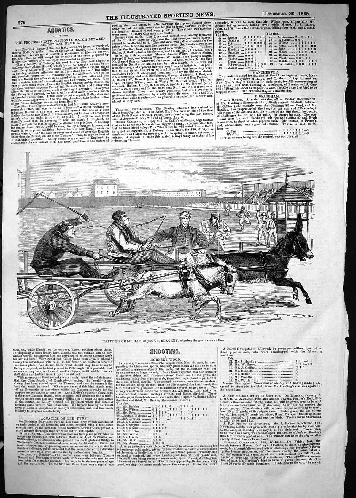 Antique Old Print 1865 Napper Celebrated Moke Blackey Donkey Race Bow Sport