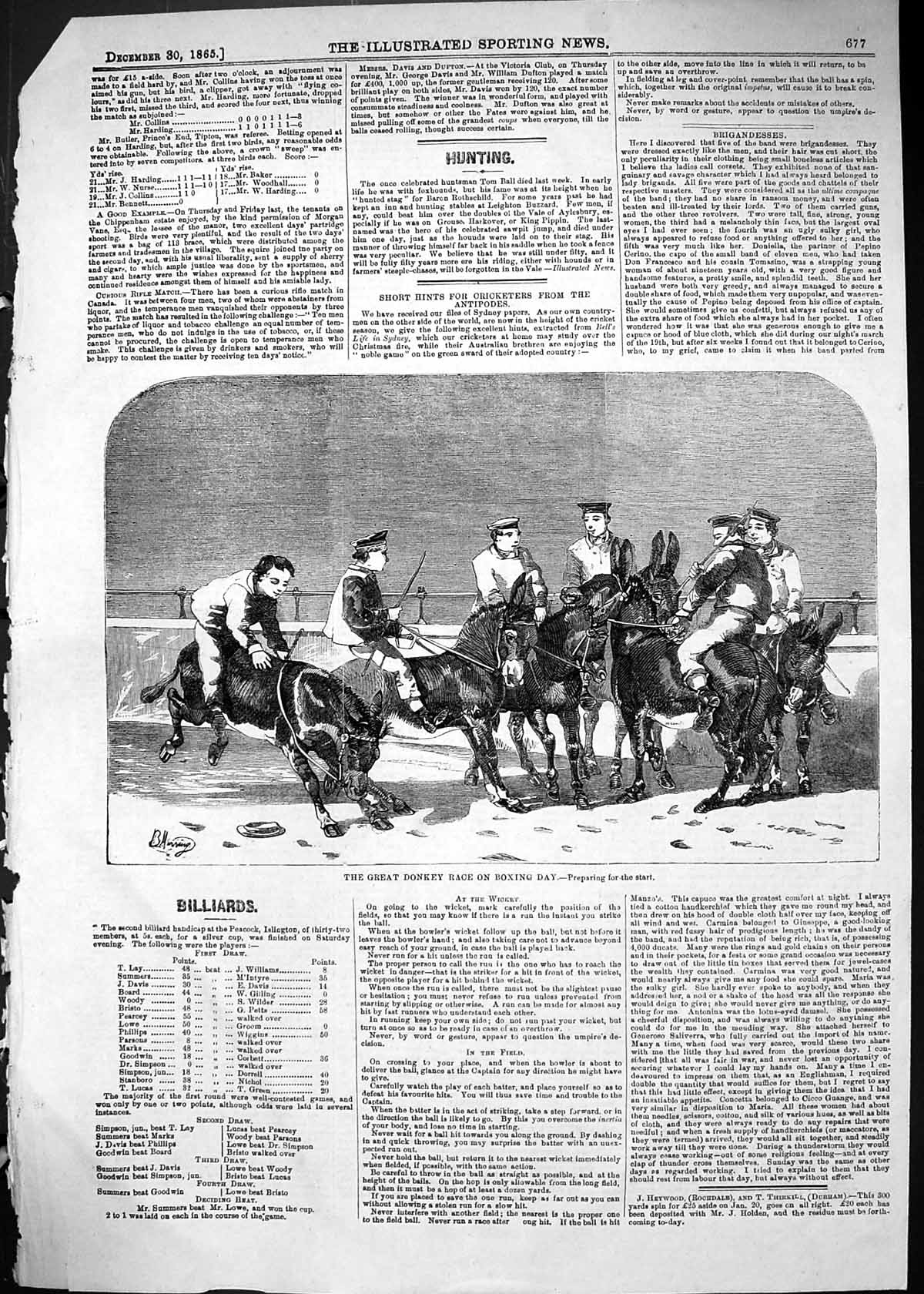 Antique Old Print 1865 Great Donkey Race Boxing Day Christmas Entertainment