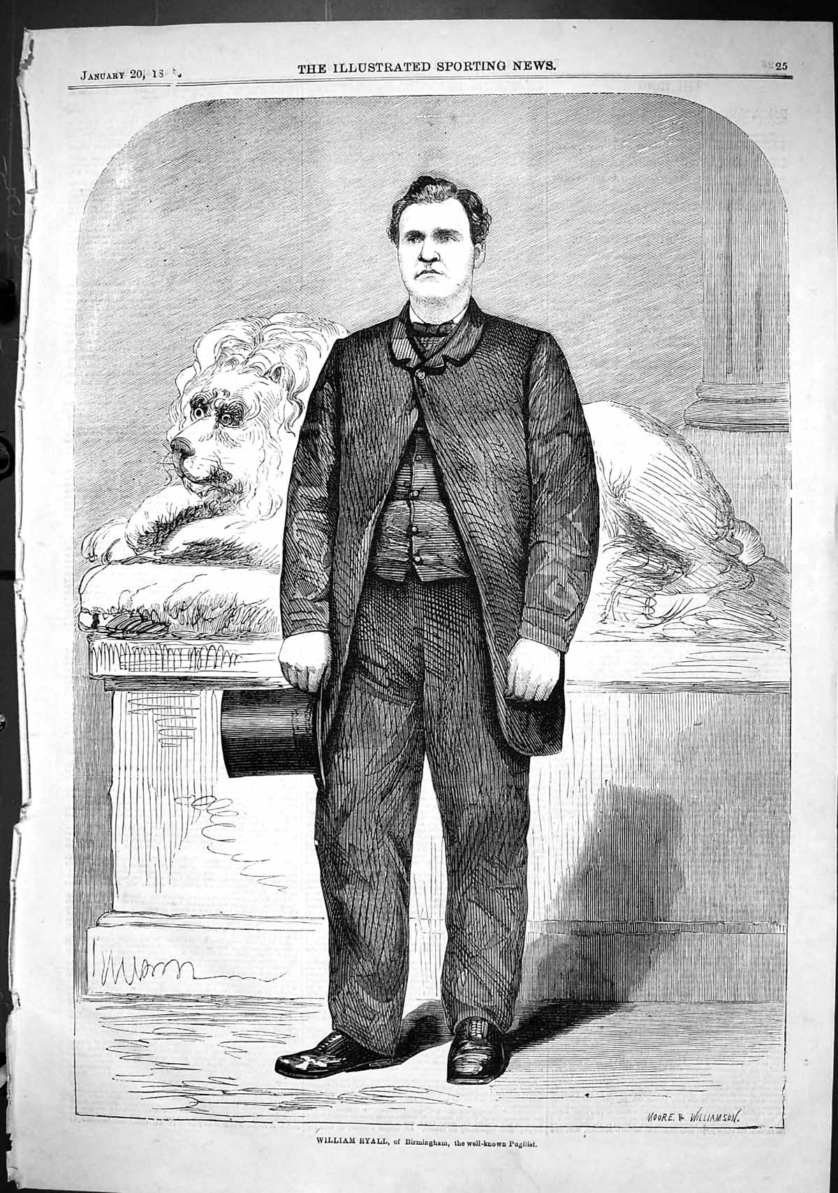 Antique Old Print 1866 William Ryall Birmingham Well-Known Pugilist Sport Man