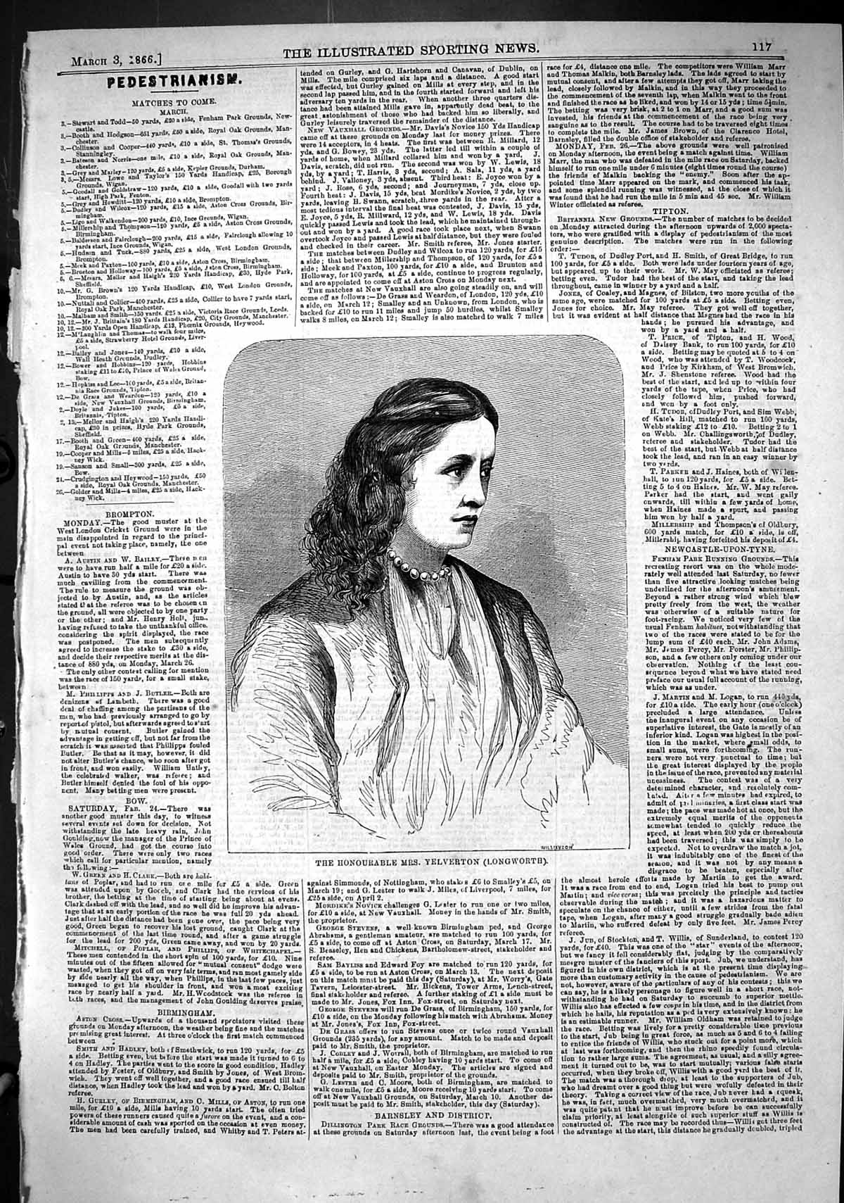 Old Antique Print 1866 Honourable Mrs Yelverton Longworth Beautiful Woman 19th