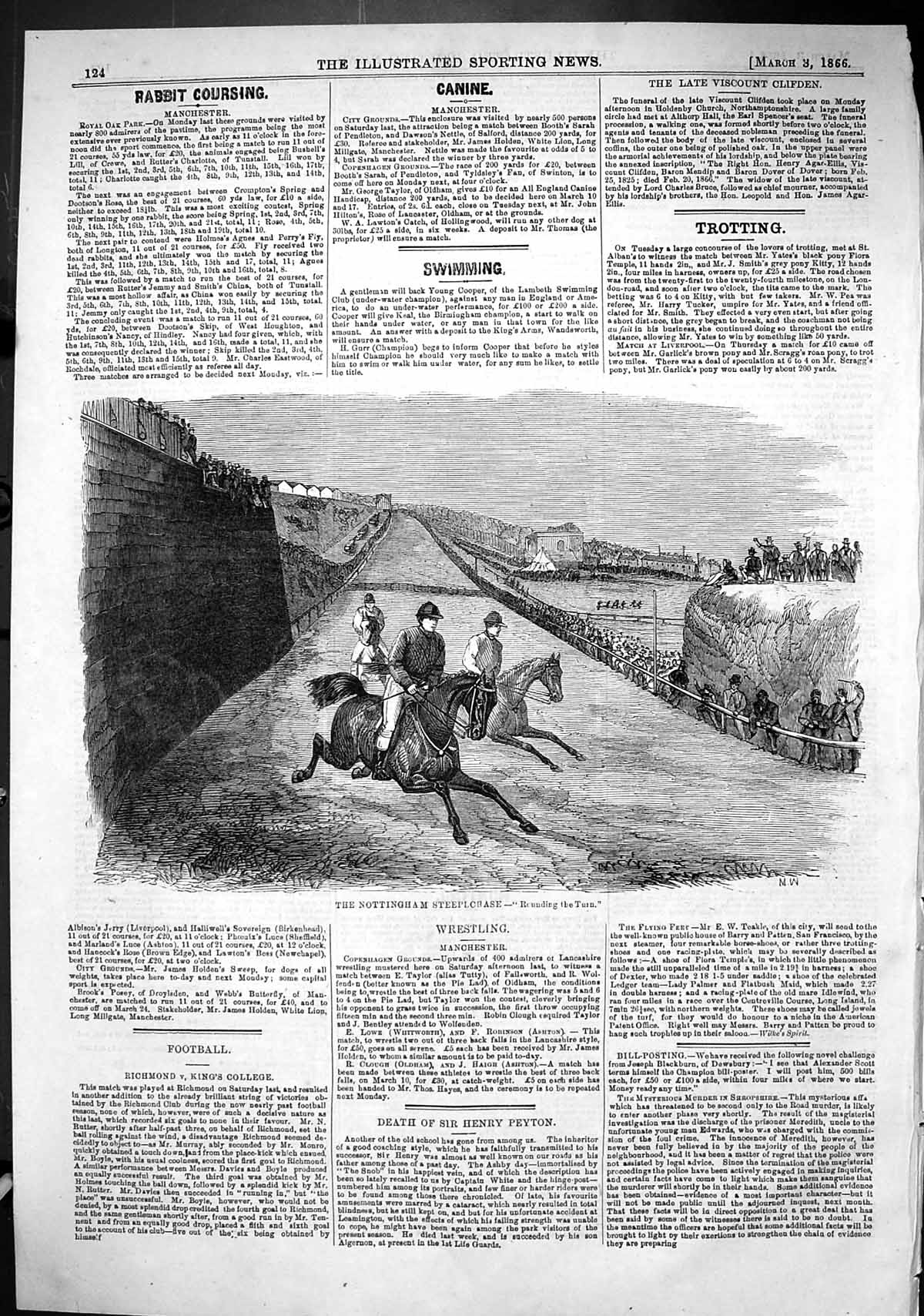 Old Antique Print 1866 Nottingham Steeplechase Horse Racing Jumping Sport 19th