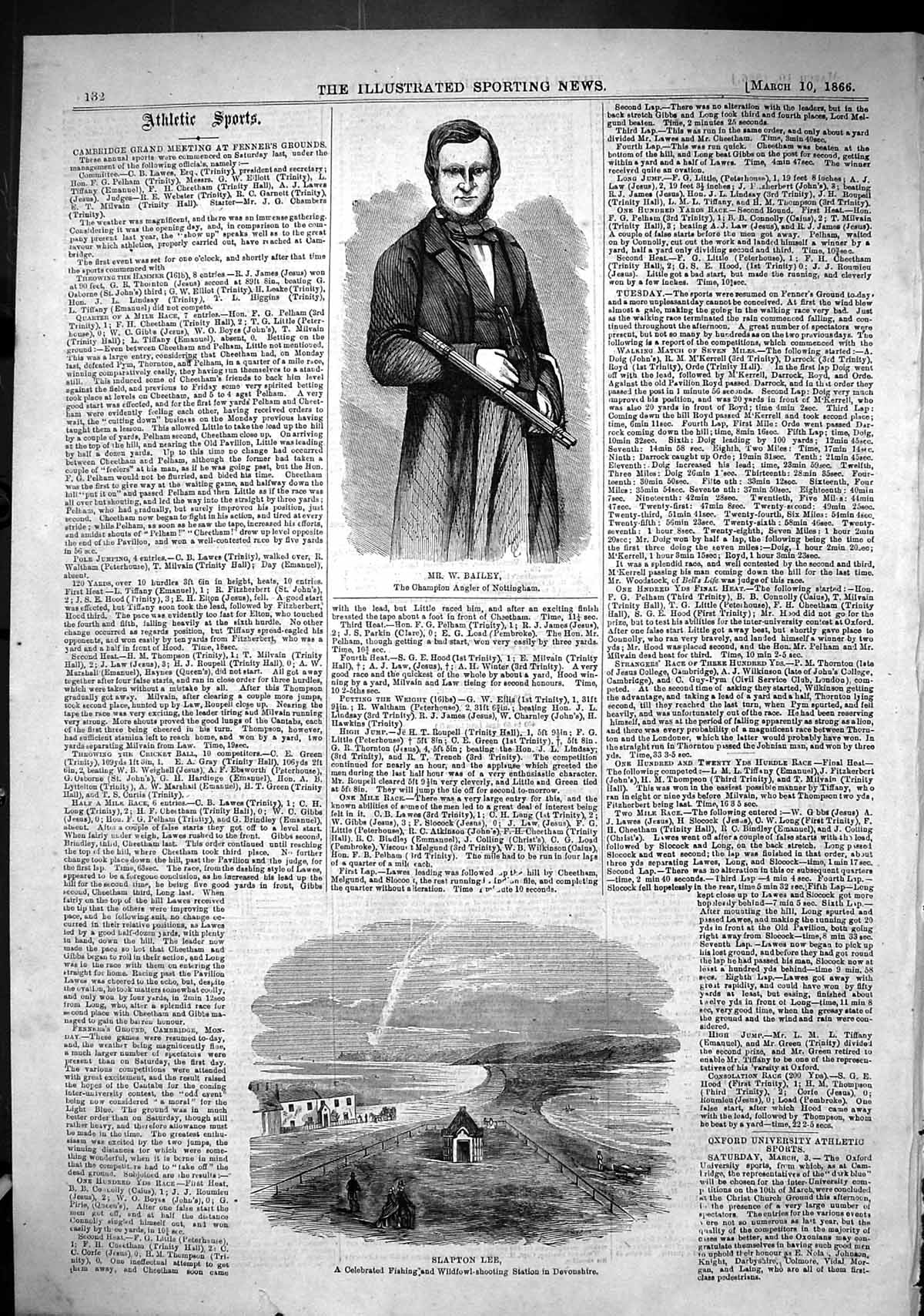 Antique Print 1866 Bailey Slapton Lee Fishing Wildfowl Shooting Devonshire 19th