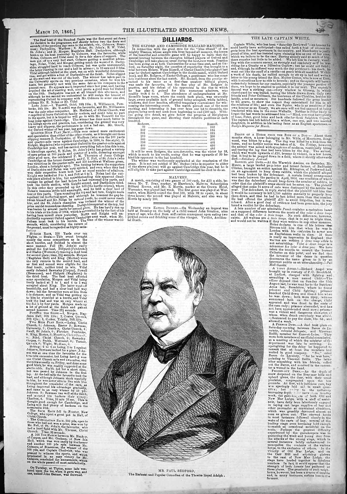 Antique Old Print 1866 Mr Paul Bedford Eminent Comedian Theatre Royal Adelphi