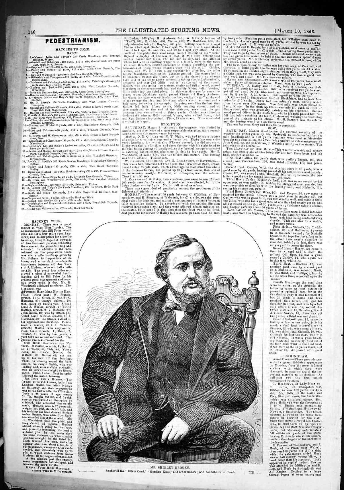 Antique Print 1866 Portrait Shirley Brooks Author Silver Cord Gordian Knot 19th