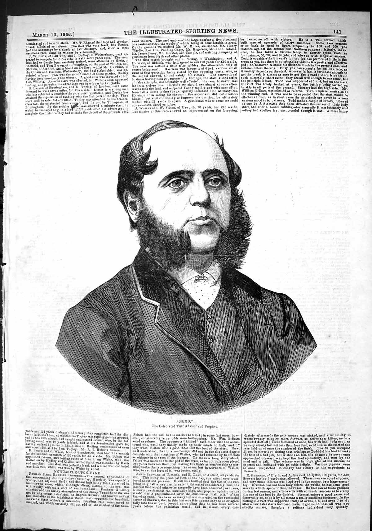 Antique Print 1866 Portrait Nemo Celebrated Turf Adviser Prophet Sport Man 19th