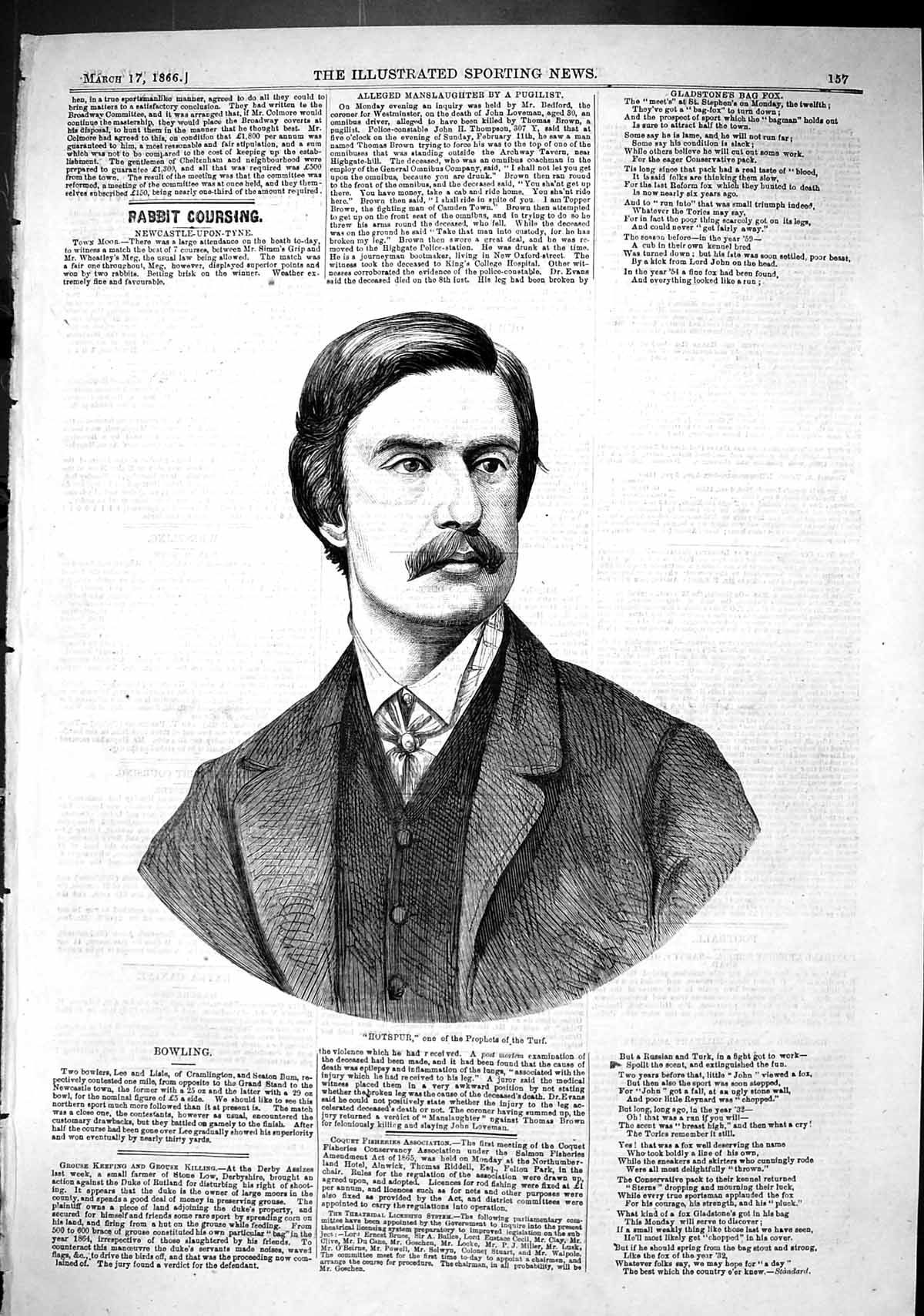 Original Old Antique Print 1866 Portrait Hotspur Prophets Turf Horse Racing