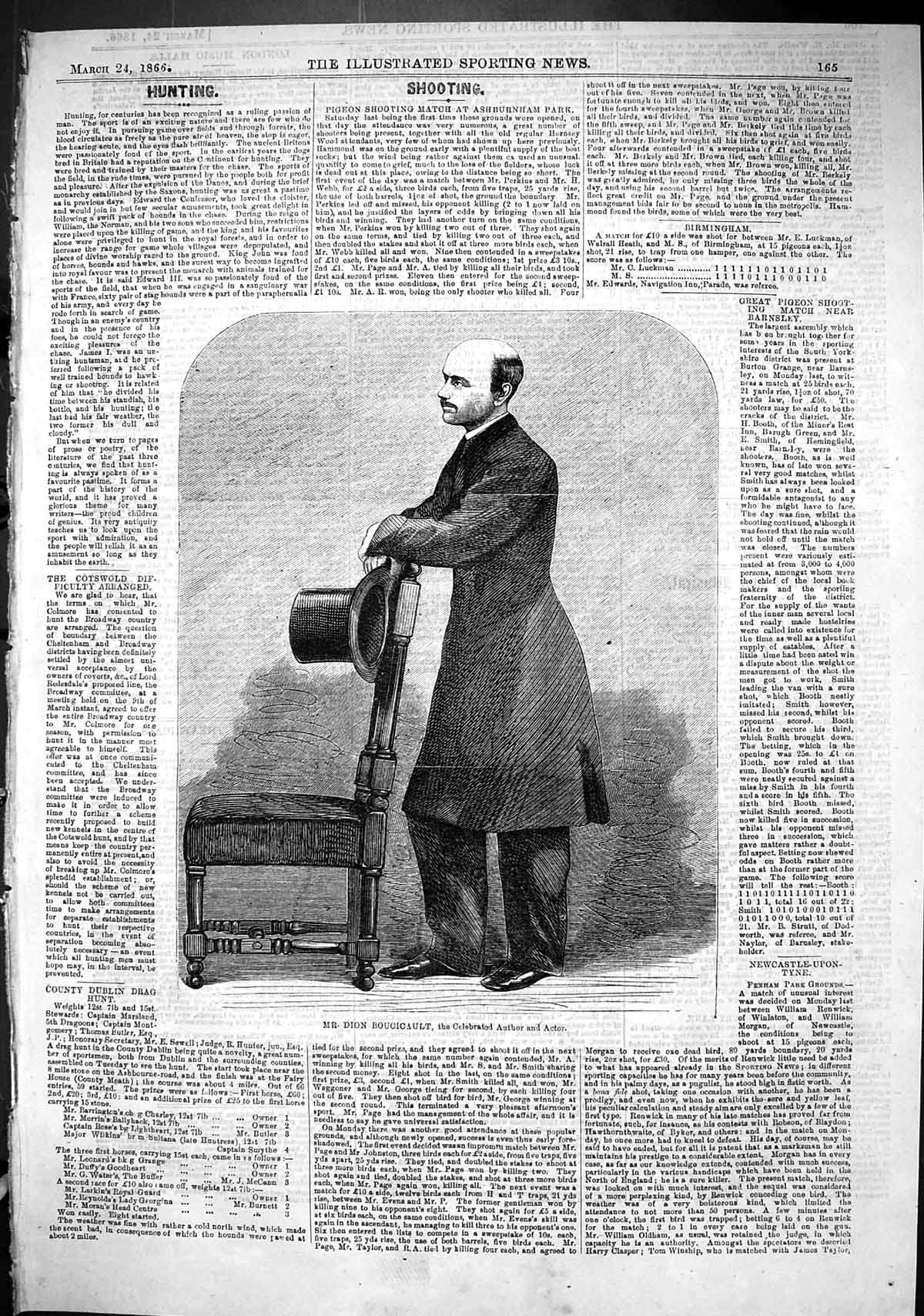 Old Antique Print 1866 Portrait Dion Boucicault Celebrated Author Actor 19th