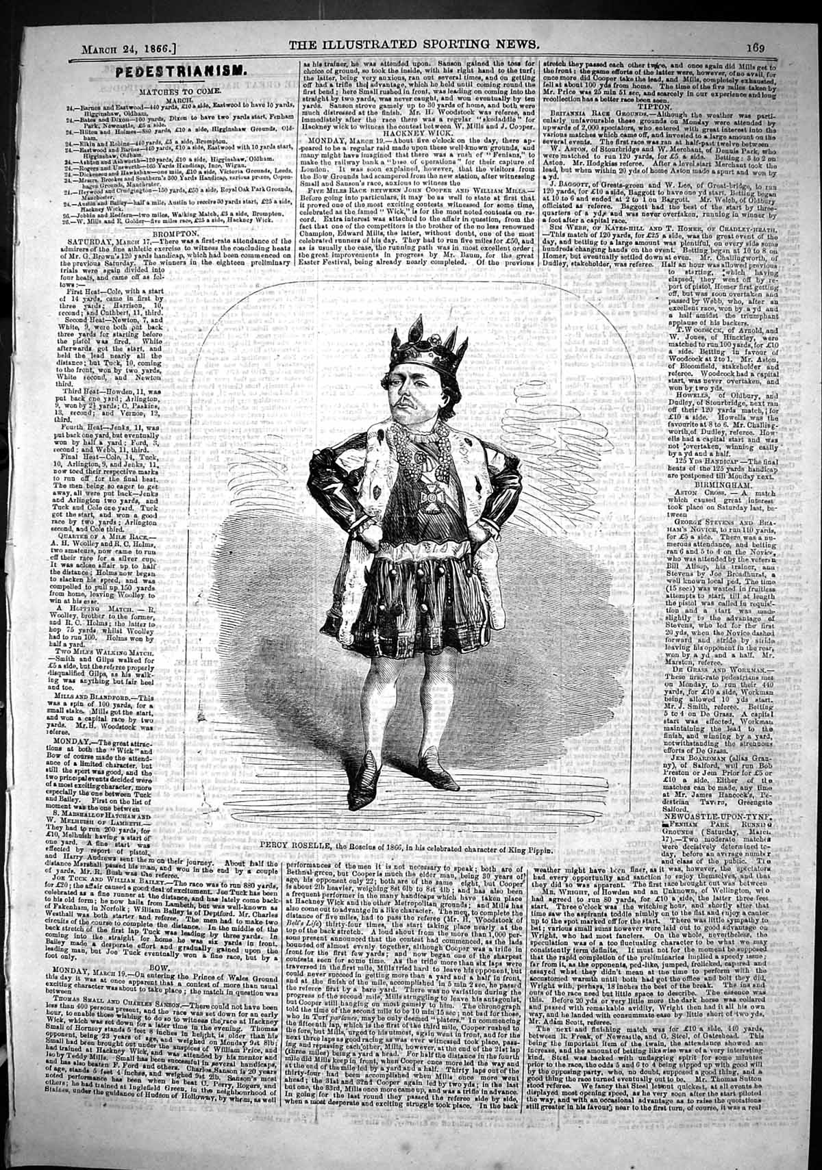 Antique Old Print 1866 Portrait Percy Roselle Boscius Character King Pippin
