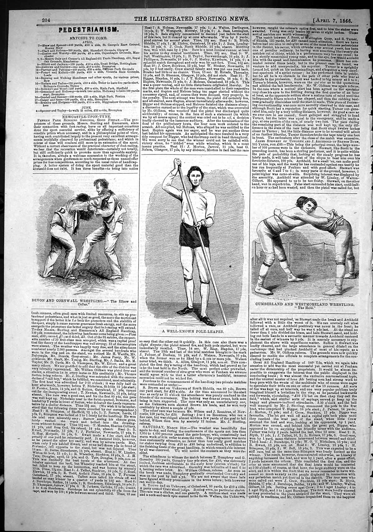 Old 1866 Well-Known Pole-Leaper Cumberland Westmoreland Wrestling Dev Victorian