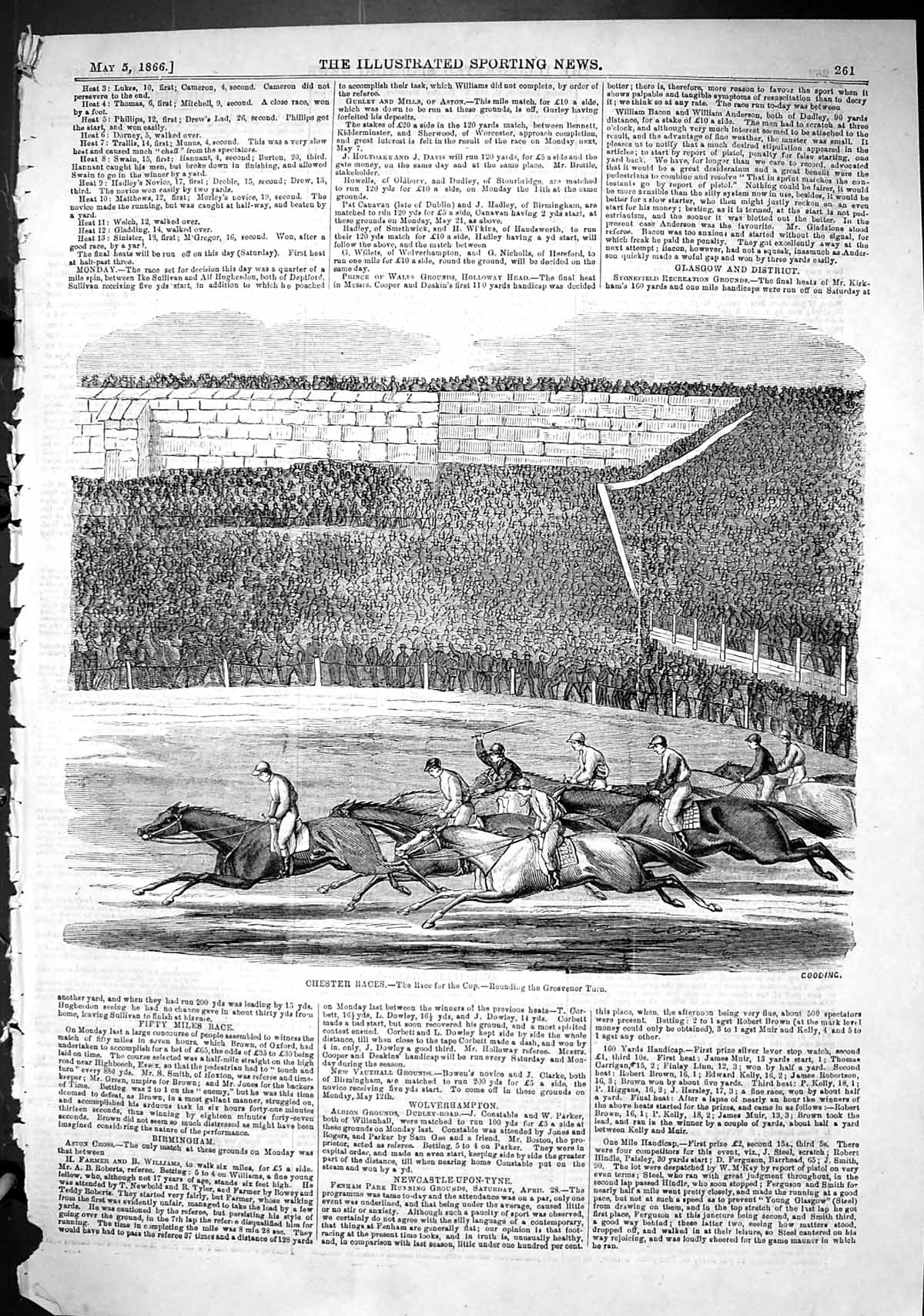 Old 1866 Chester Horse Racing Cup Sport Scene Grosvenor Turn Jockeys Victorian