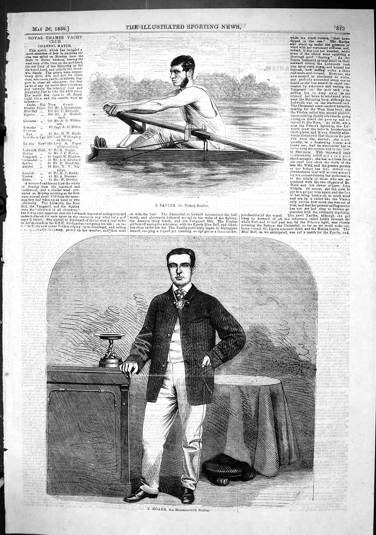 Old 1866 Thames Yacht Club Sadler Putney Sculler Hoare Hammersmith Sp Victorian