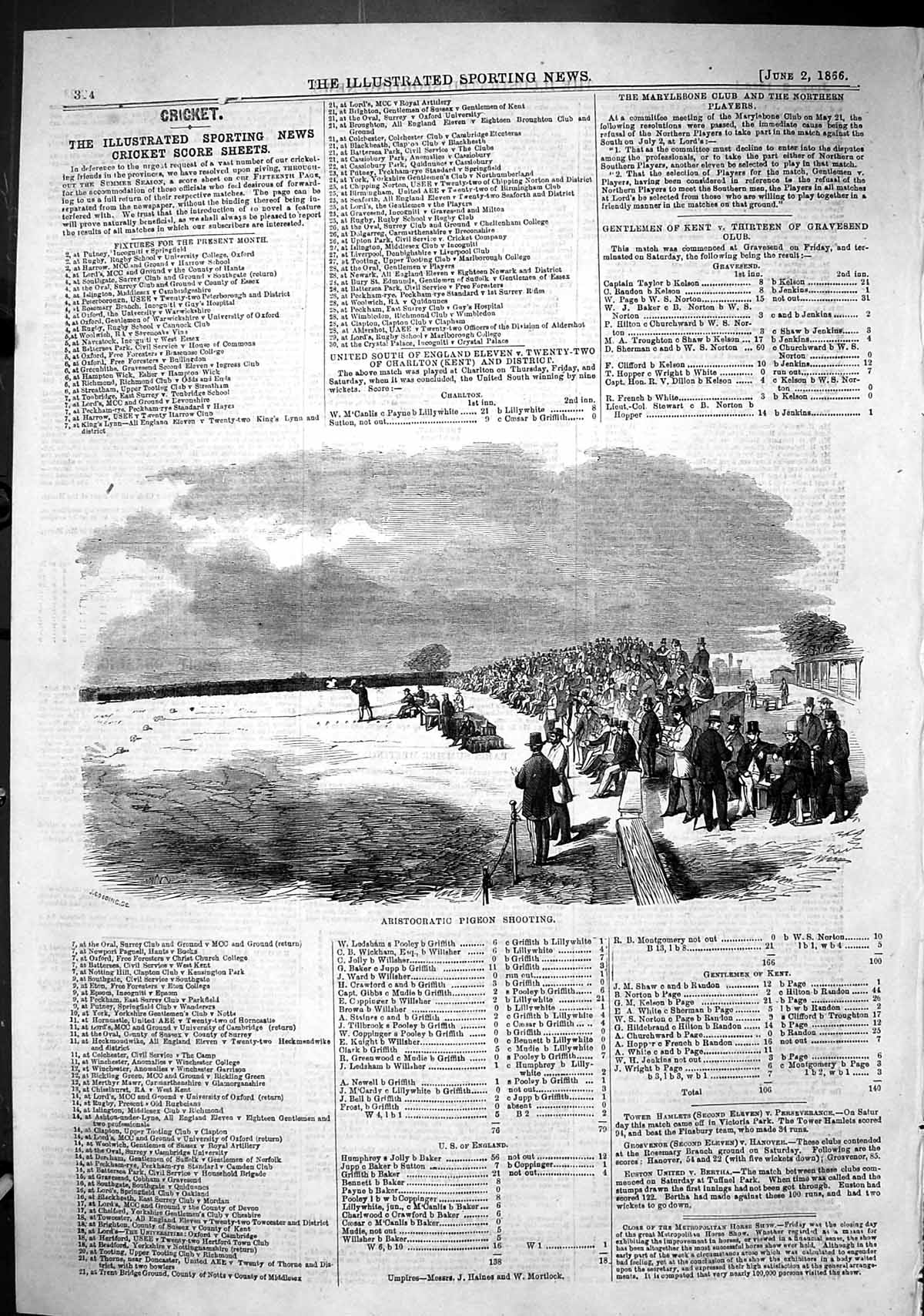 Original Old Antique Print 1866 Aristocratic Pigeon Shooting Sport Hunting 19th