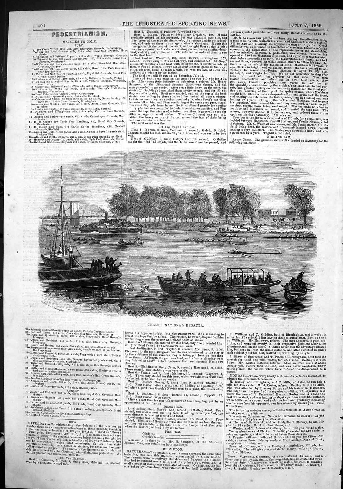 Original Old Antique Print 1866 River Thames National Regatta London Sport 19th