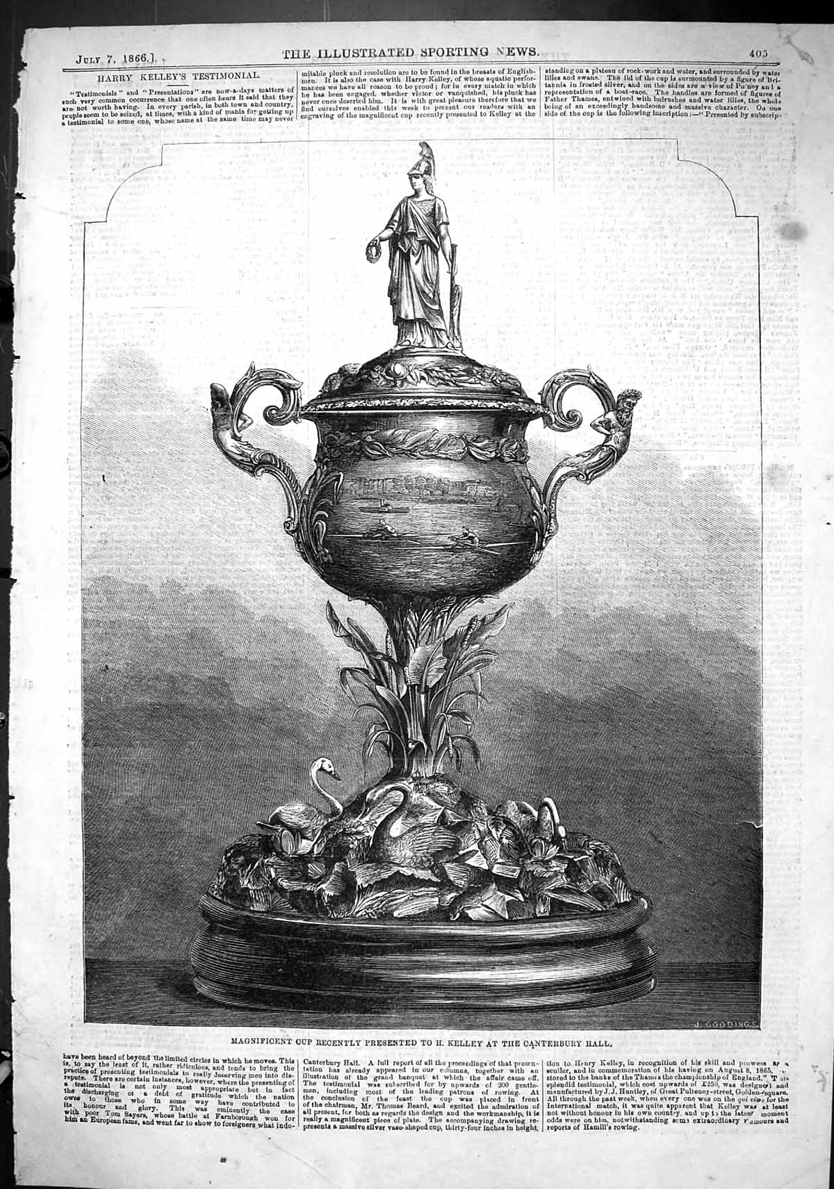 Old 1866 Magnificent Cup Presented Kelley Canterbury Hall Sport Troph Victorian