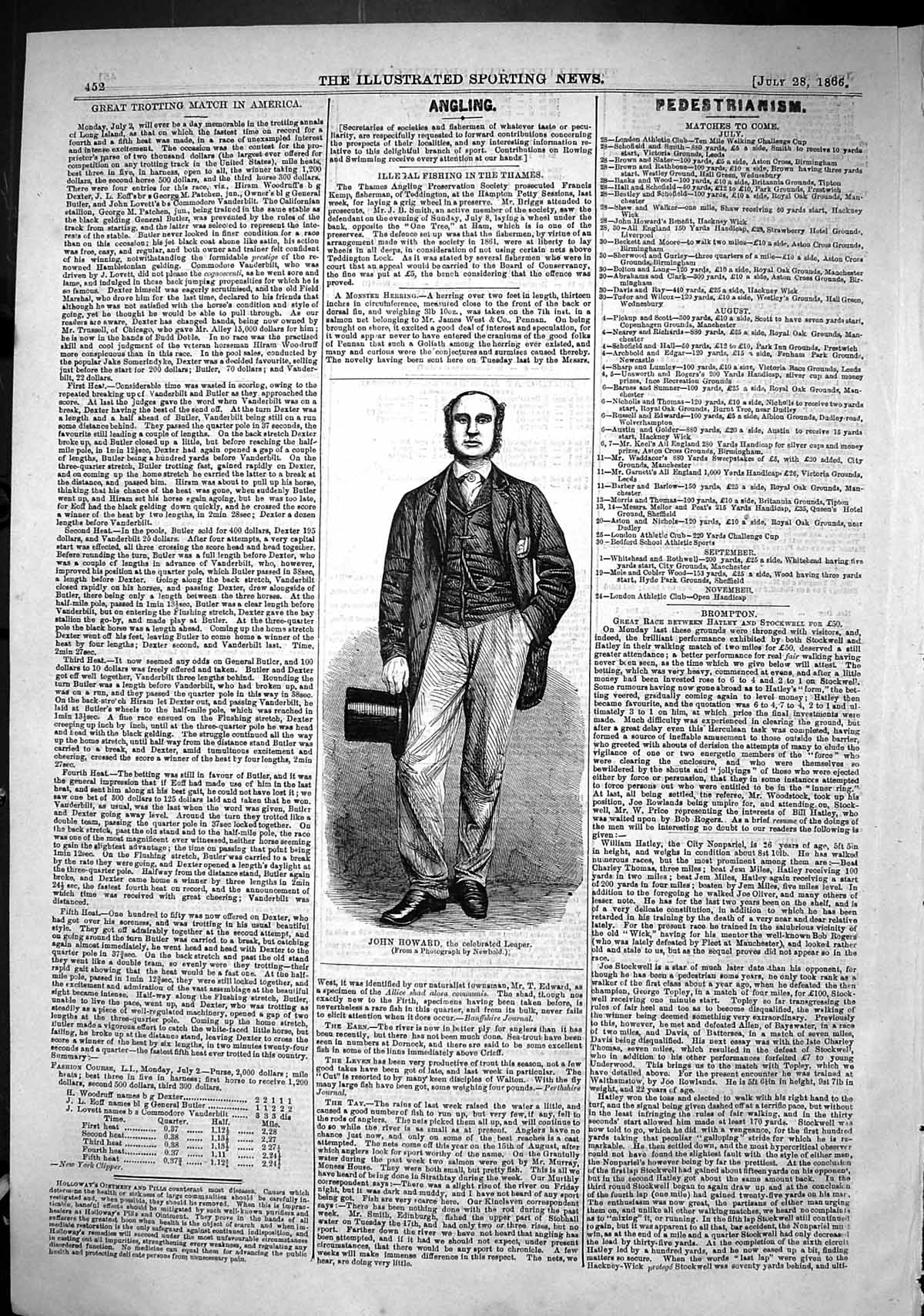 Old Antique Print 1866 Portrait John Howard Celebrated Leaper Sport Man 19th