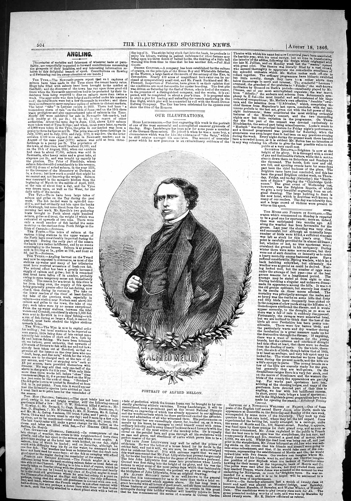 Original Old Antique Print 1866 Portrait Alfred Mellon Man 19th