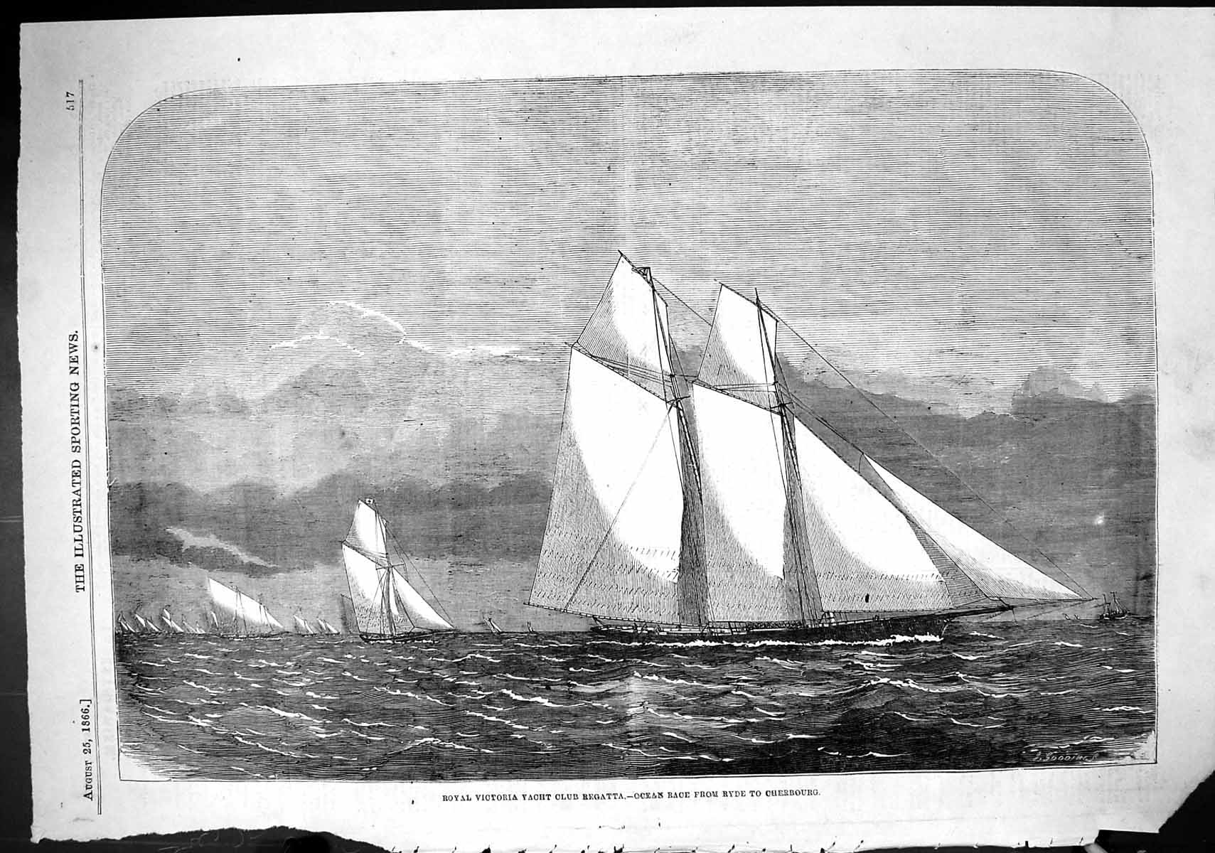 Old 1866 Royal Victoria Yacht Club Regatta Ocean Race Ryde Cherbourg Victorian
