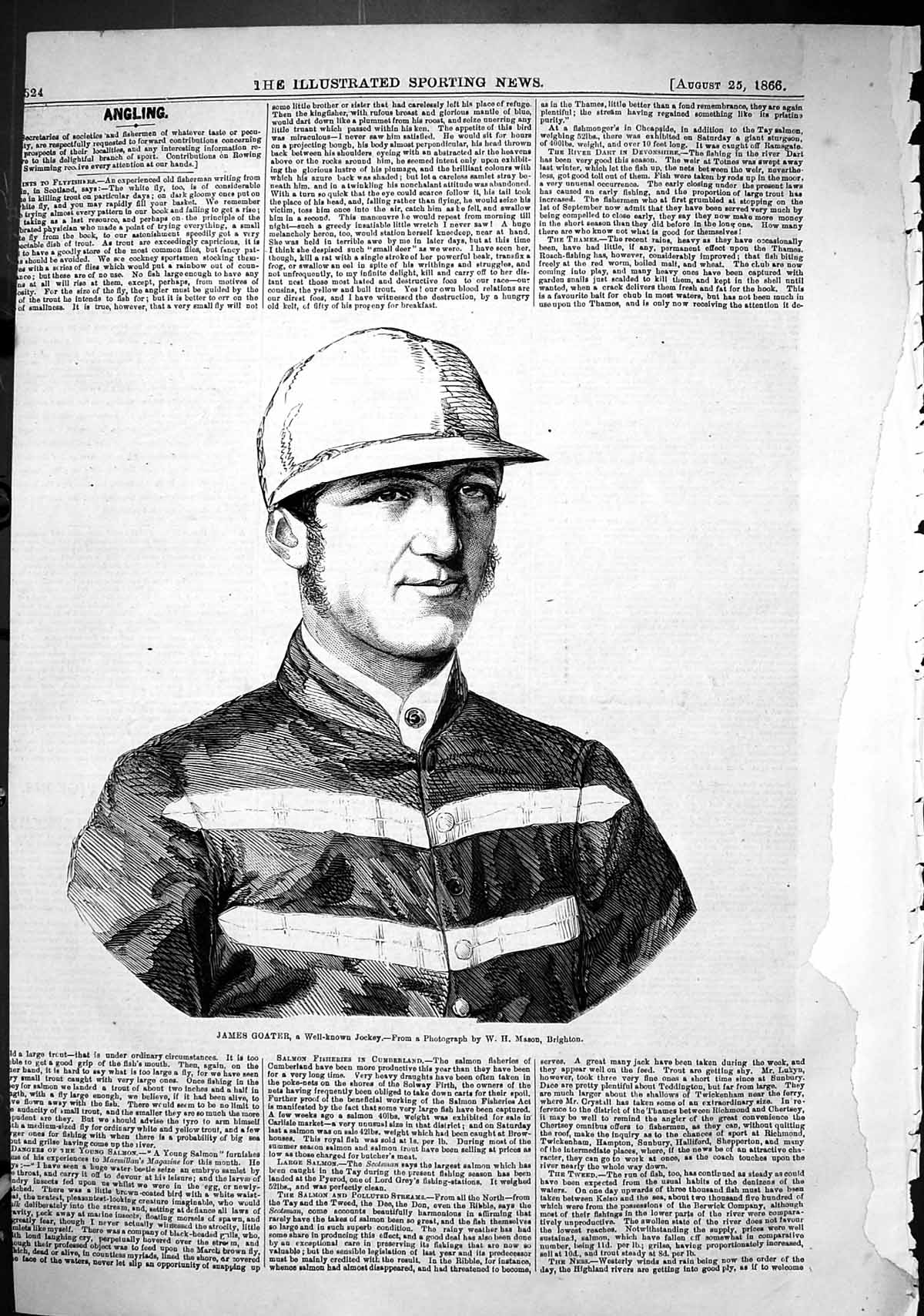 Old Antique Print 1866 Portrait James Goater Jockey Sport Mason Brighton 19th