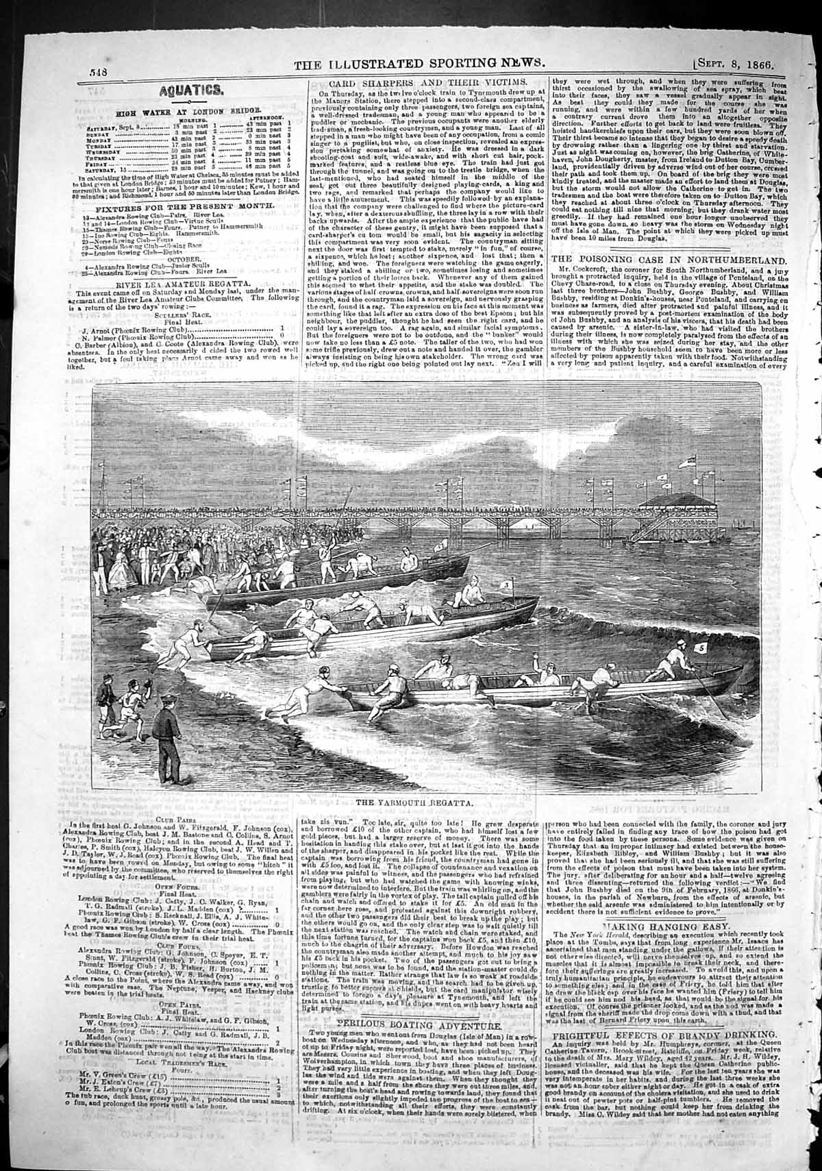 Original Old Antique Print 1866 Yarmouth Regatta Boats Sport 19th