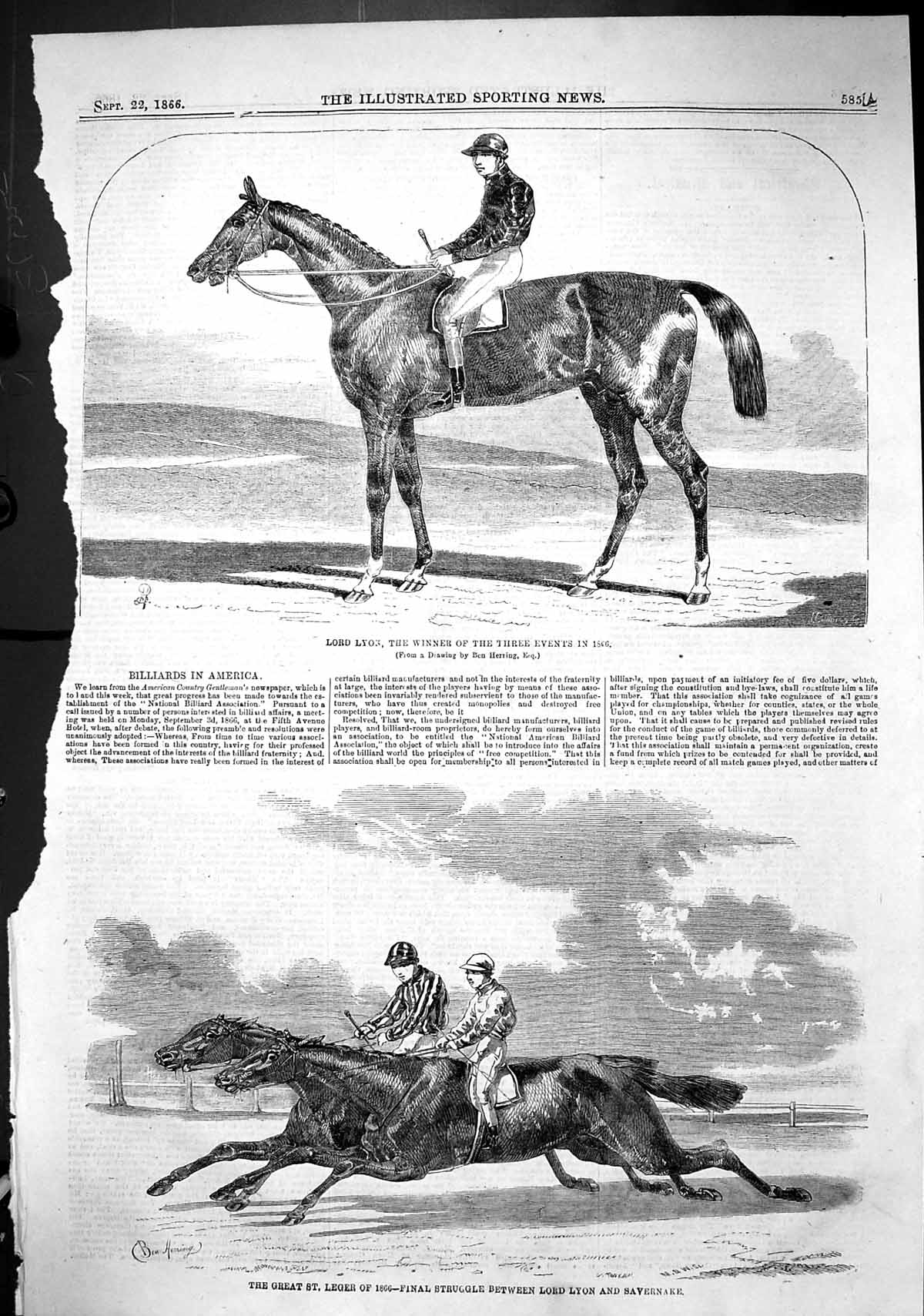 Antique Print 1866 Lord Lyon Horse Racing Jockeys St. Leger Savernake Sport