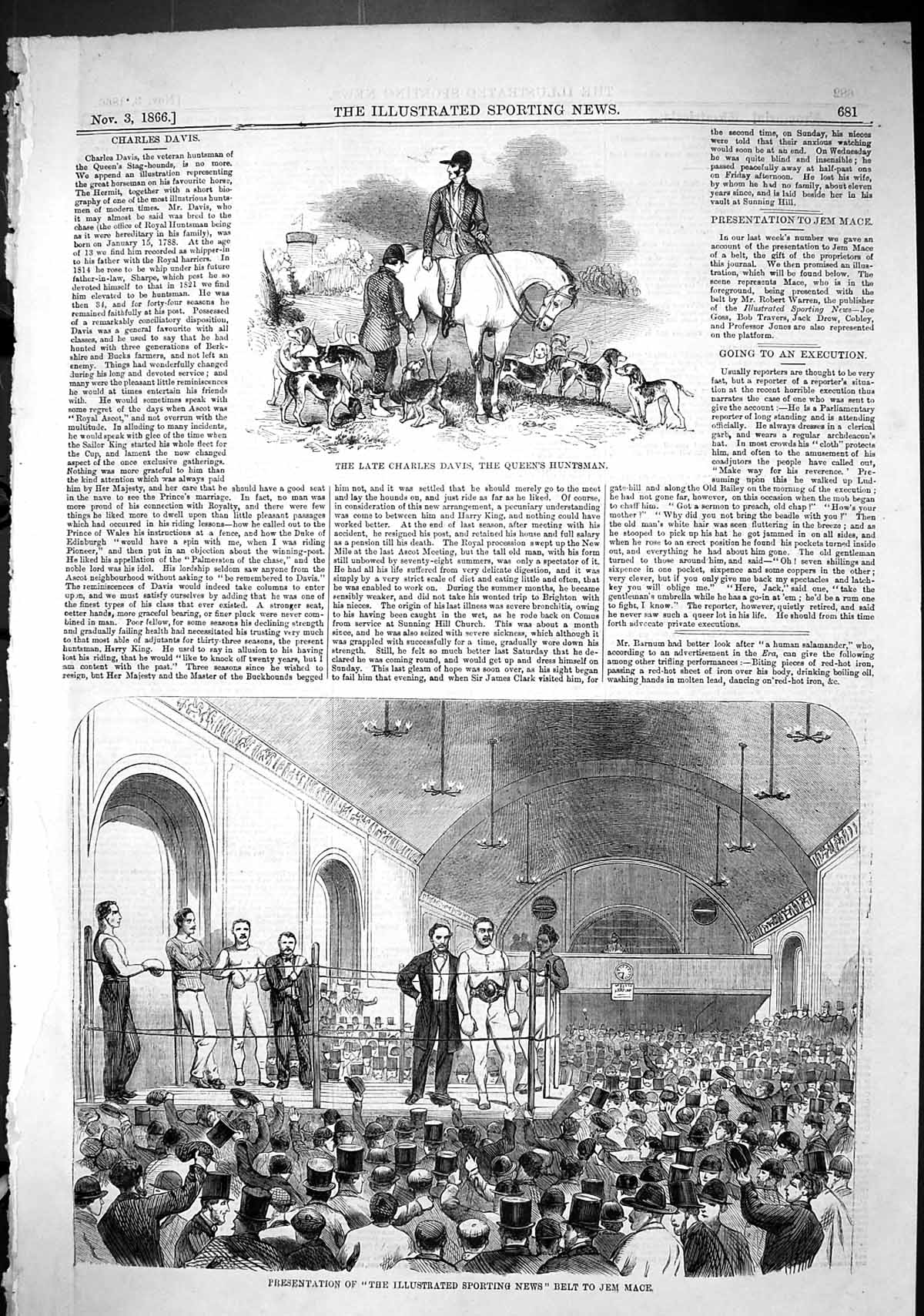 Old 1866 Charles Davis Queen'S Huntsman Presentation Illustrated News Victorian