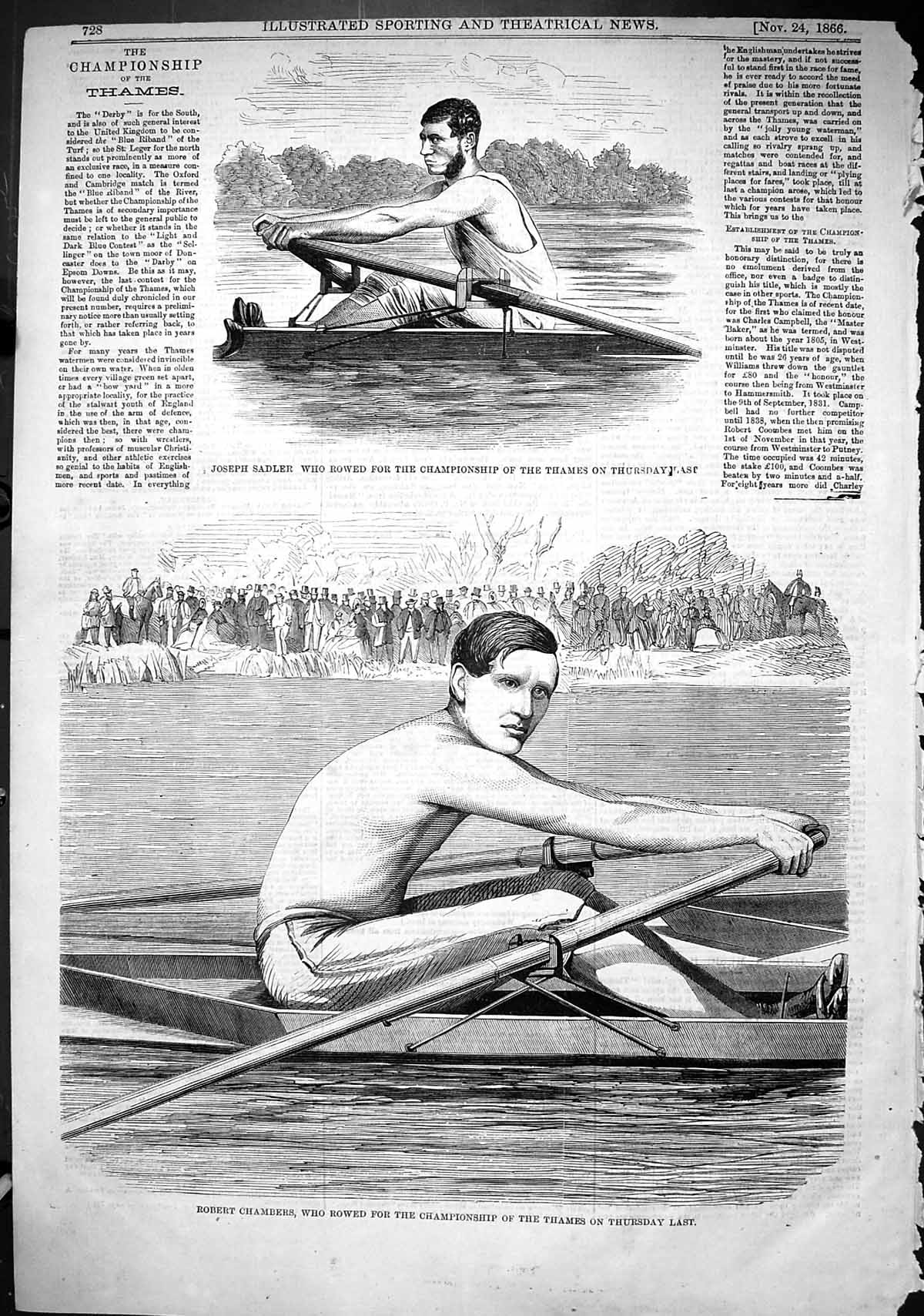 Old 1866 Joseph Sadler Rowing Boat Championship River Thames Robert C Victorian