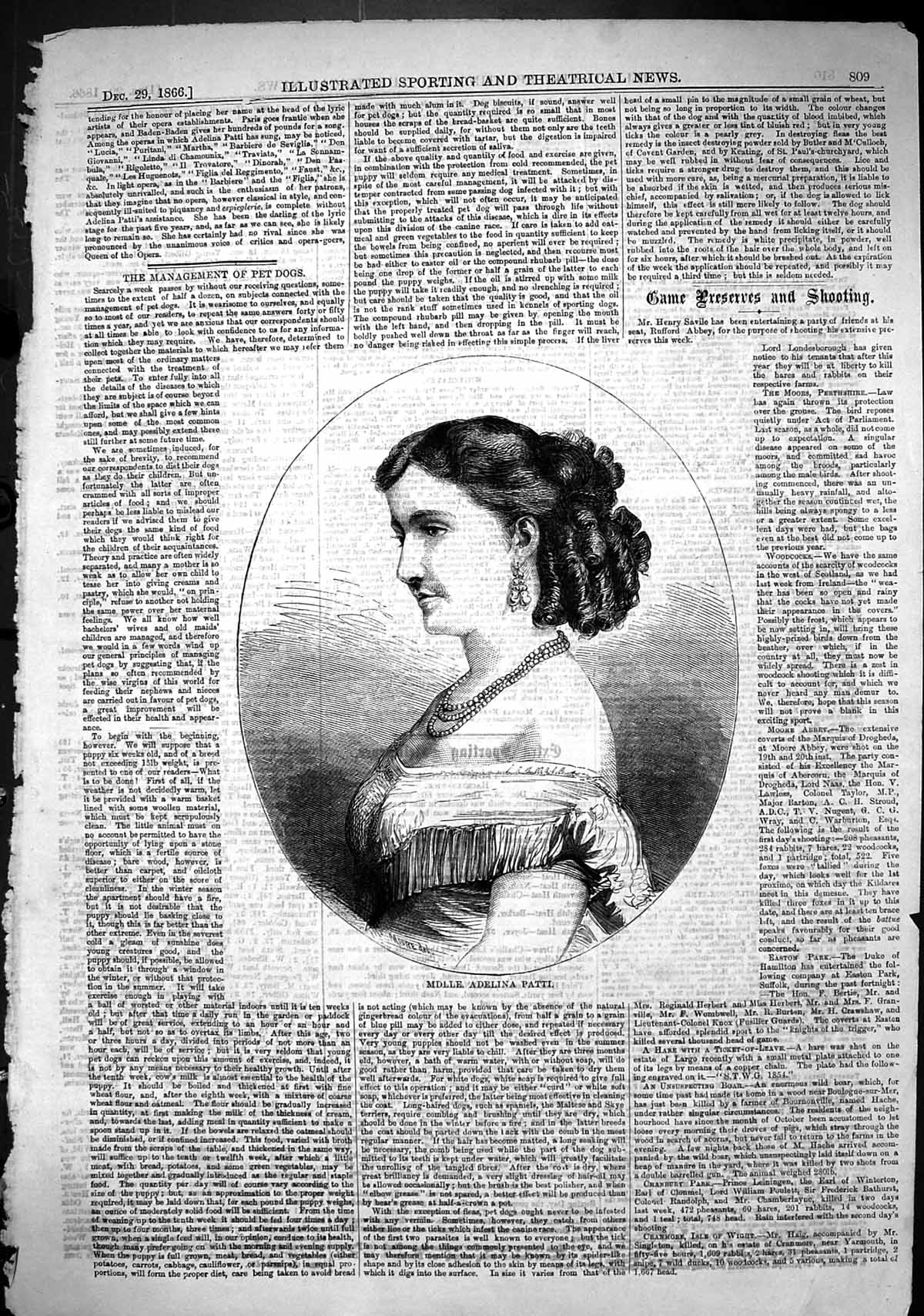 Original Old Antique Print 1866 Portrait Mdlle. Adelina Patti Beautiful Woman