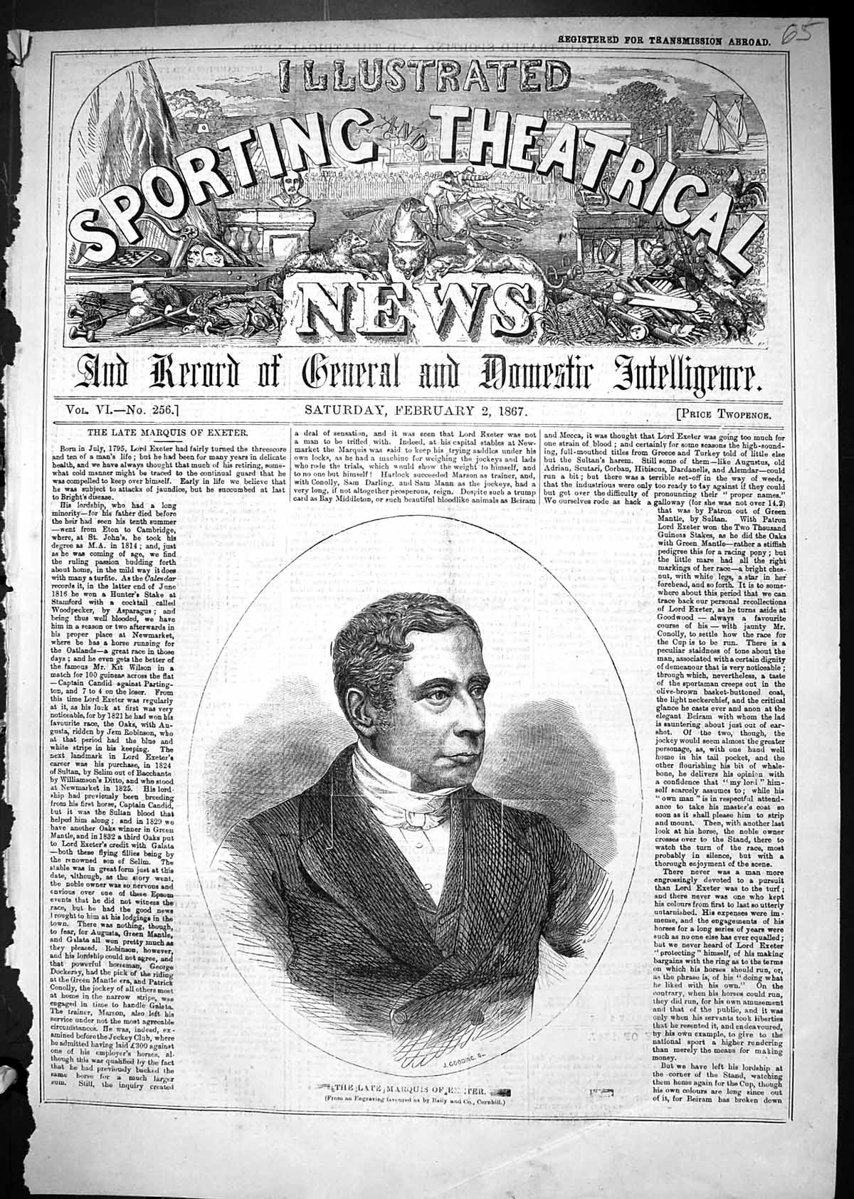 Original Old Antique Print 1867 Portrait Marquis Exeter Gooding Baily Victorian