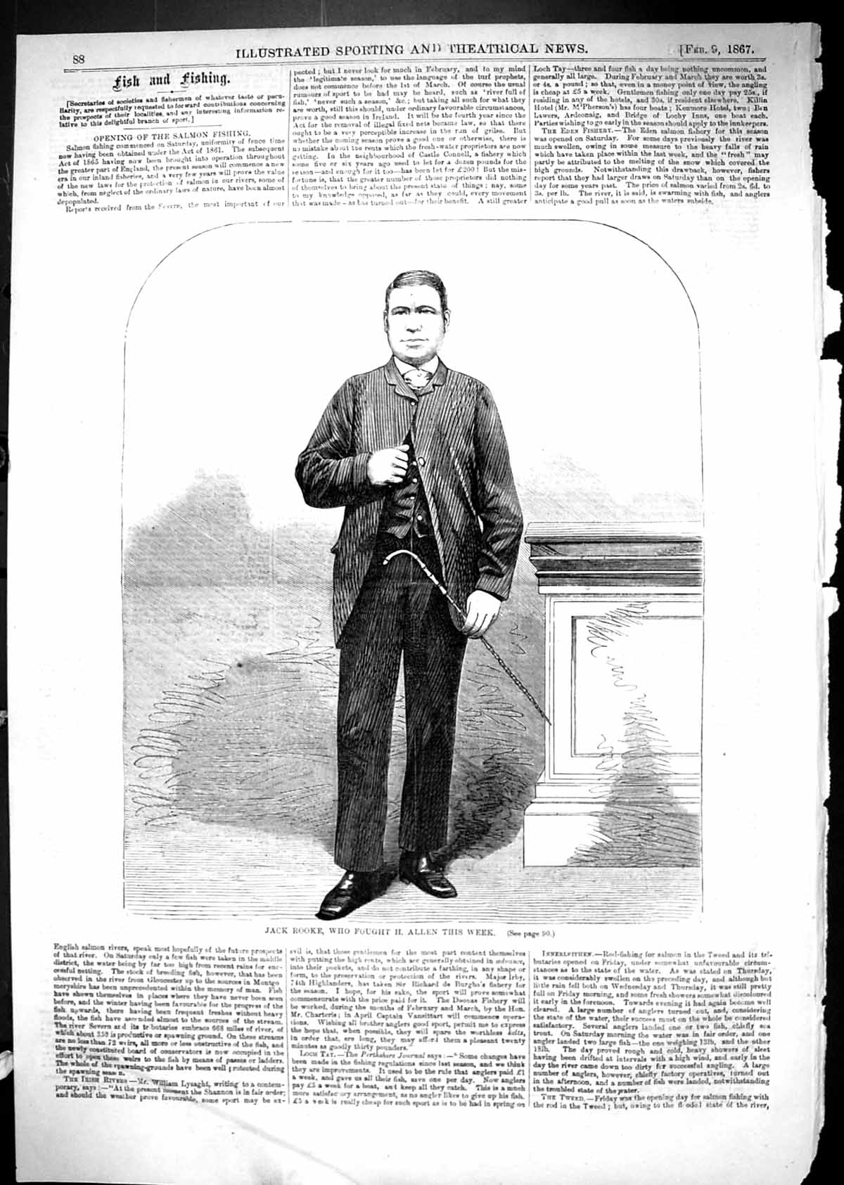 Original Old Antique Print 1867 Portrait Jack Rooke Sport Man 19th