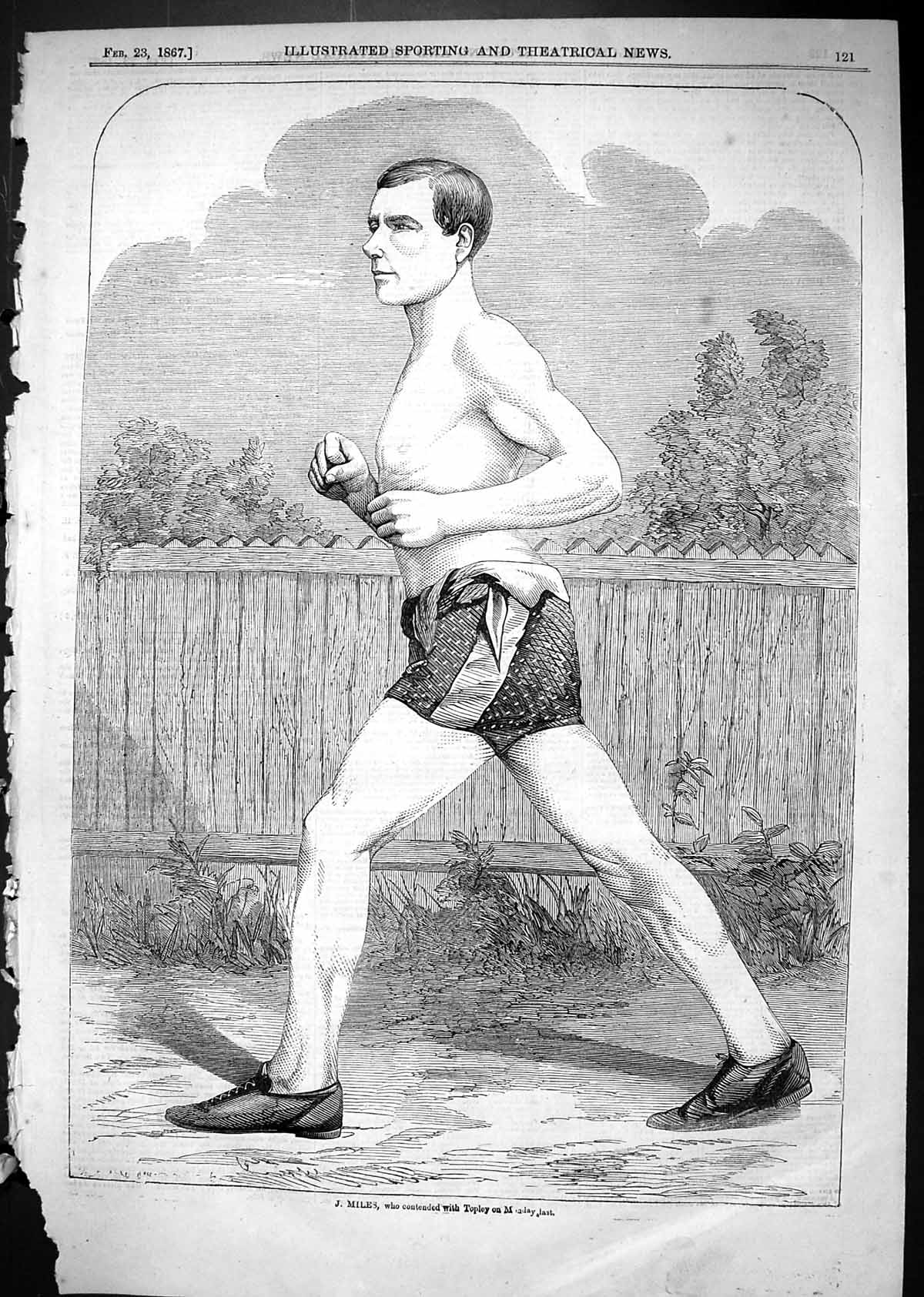 Original Old Antique Print 1867 Portrait J. Miles Athlete Sport Man Victorian