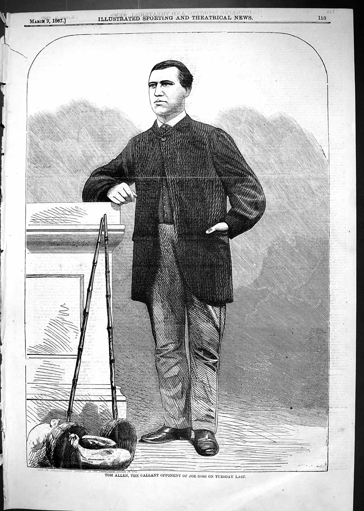 Antique Old Print 1867 Portrait Tom Allen Gallant Opponent Joe Goss Sport Man