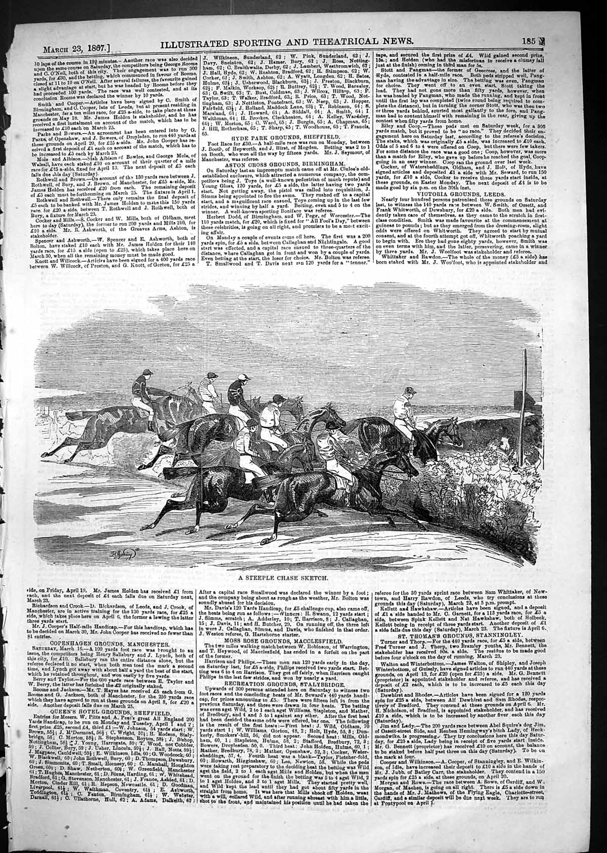 Original Old Antique Print 1867 Horse Racing Steeple Chase Sketch Jockeys 19th