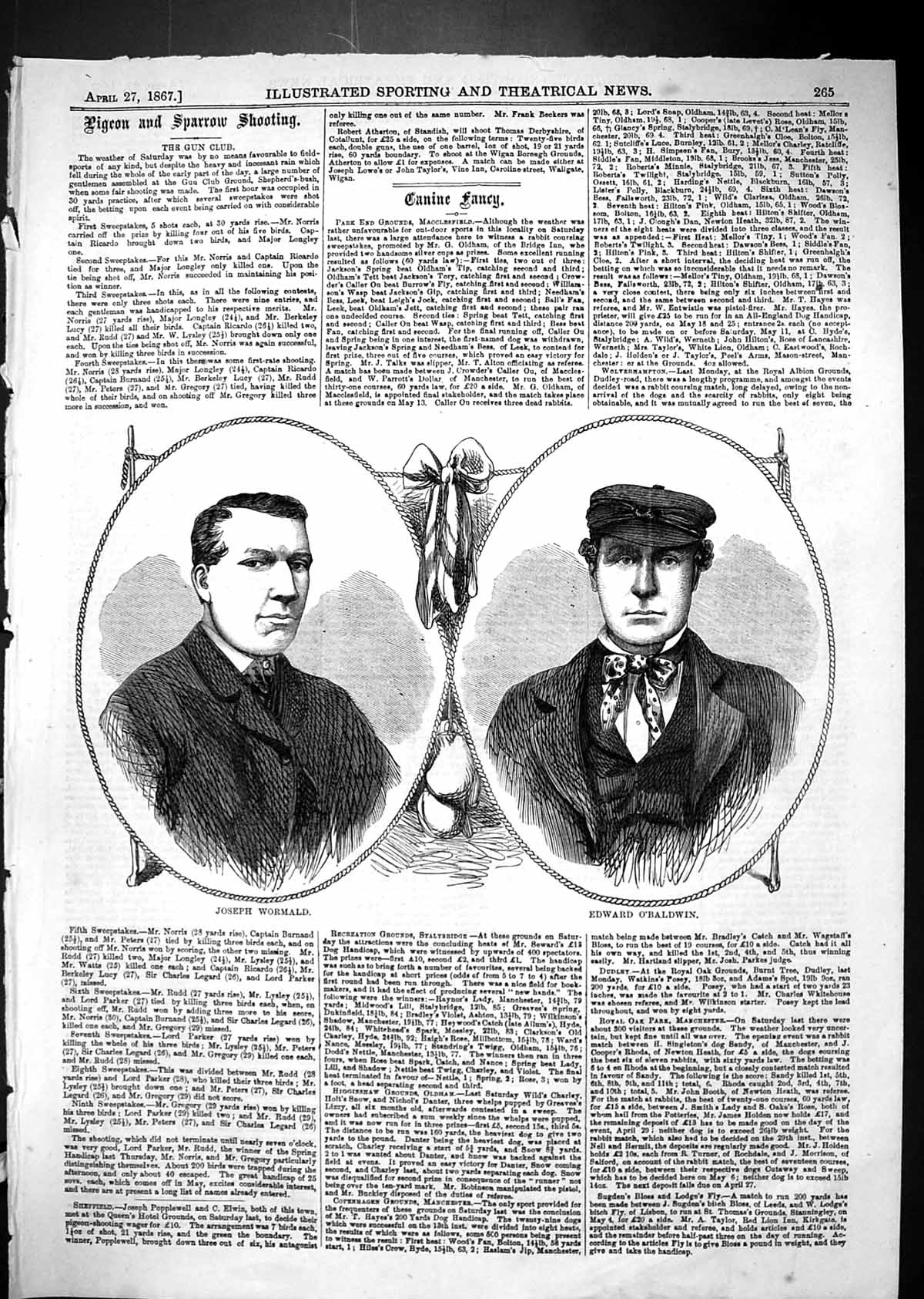 Original Old Antique Print 1867 Portrait Joseph Wormald Edward O'Baldwin 19th
