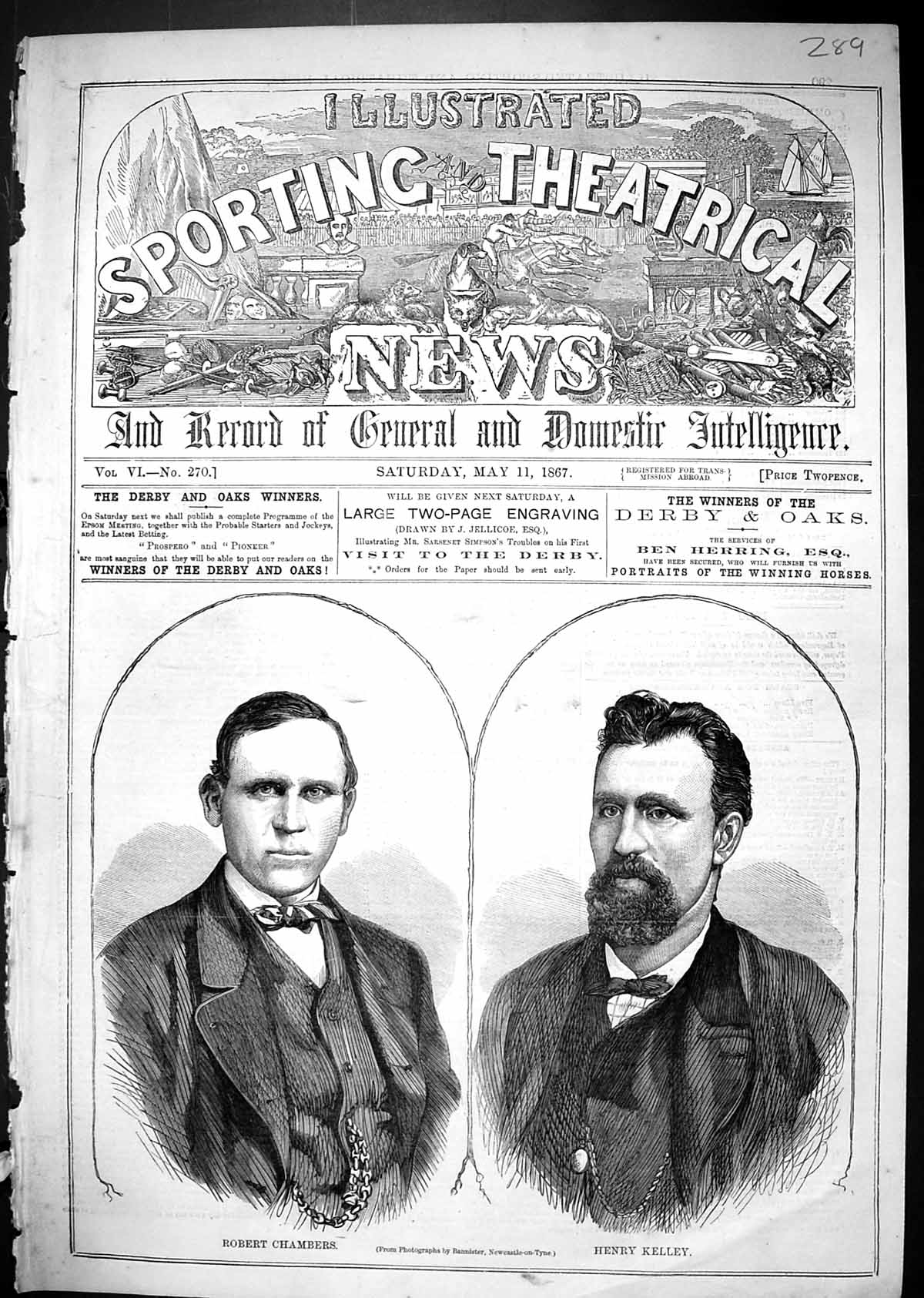 Original Old Antique Print 1867 Portrait Robert Chambers Henry Kelley Bannister