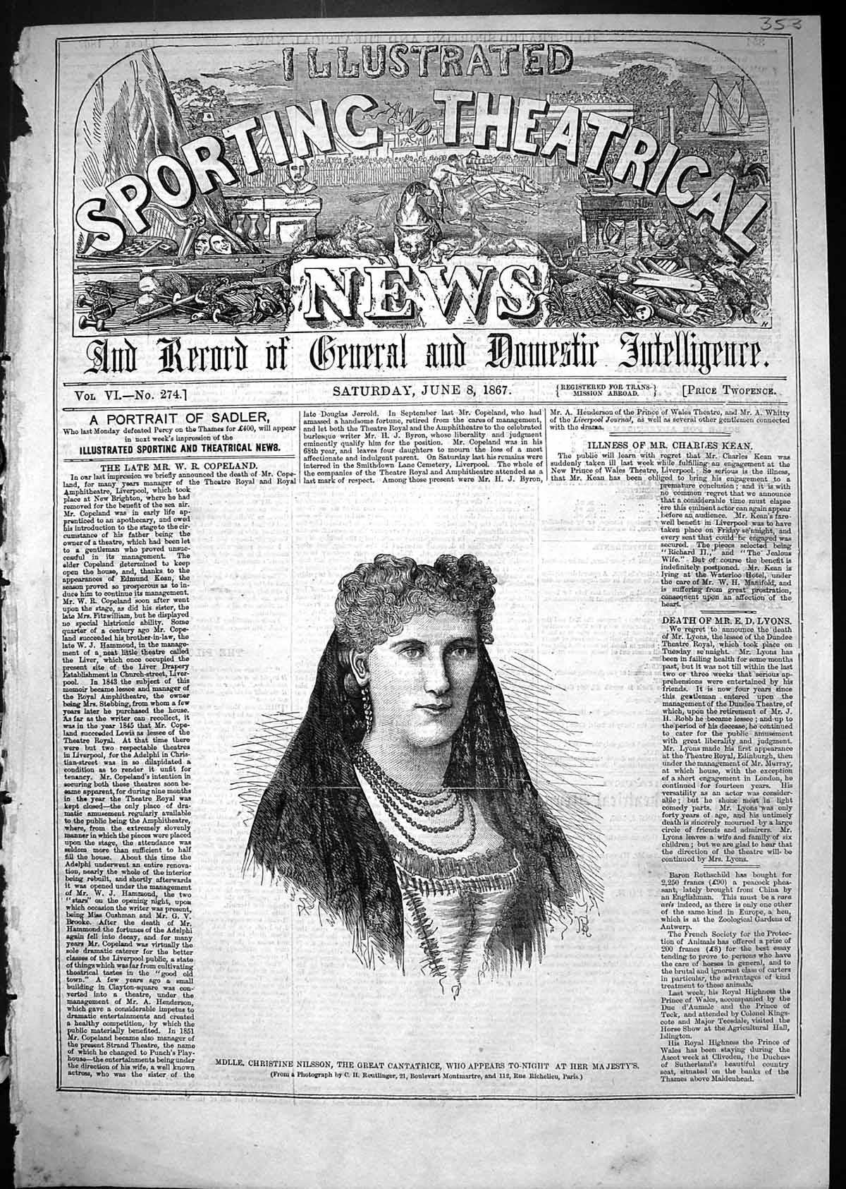 Old 1867 Mdlle. Christine Nilsson Cantatrice Majesty'S Theatre Actres Victorian