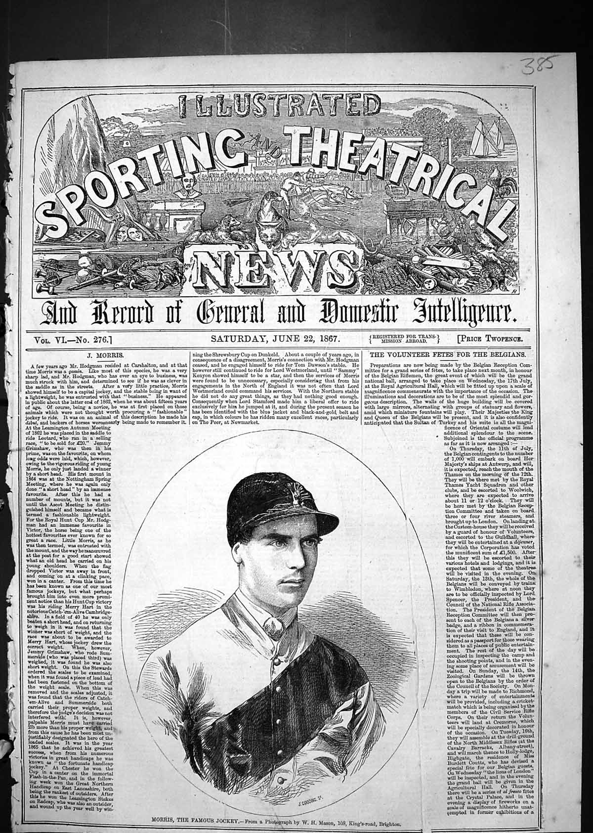 Original Old Antique Print 1867 Portrait Morris Famous Jockey Sport Man Gooding