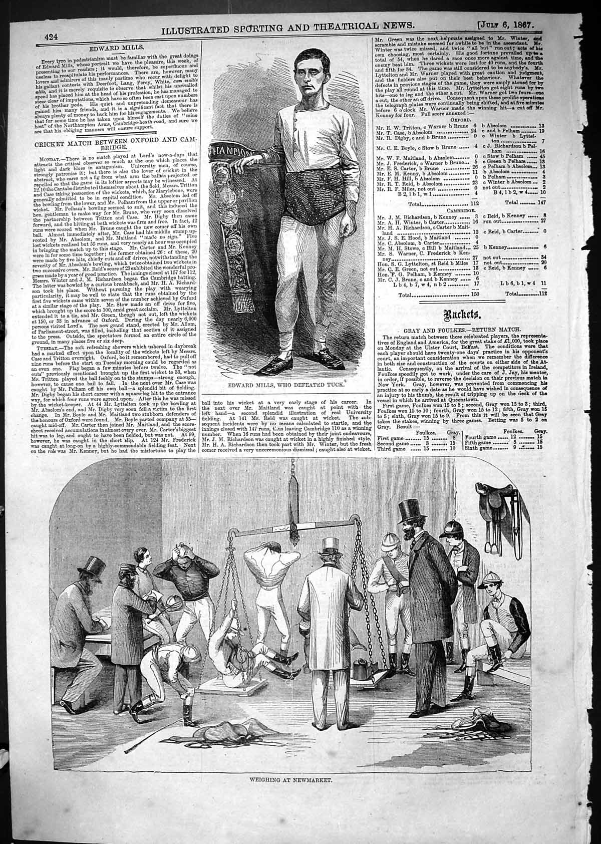 Antique Old Print 1867 Edward Mills Jockeys Weighing Newmarket Horse Racing