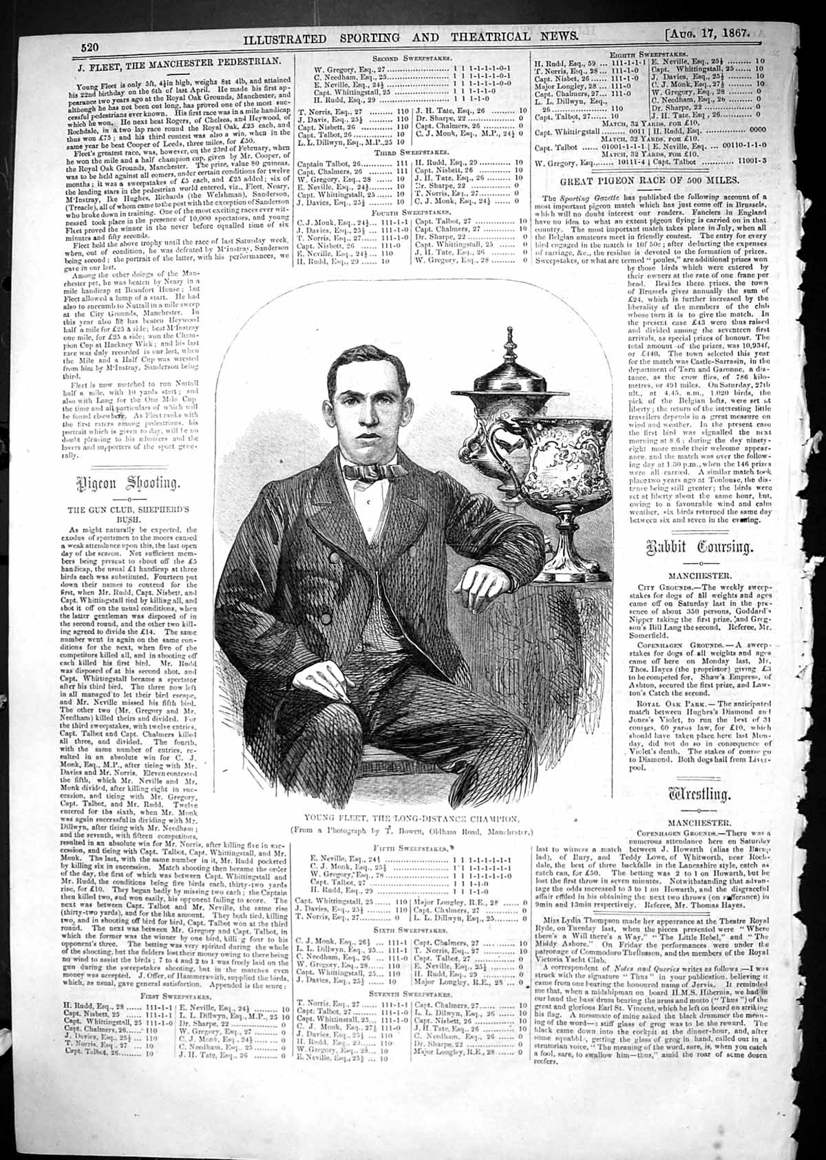 Antique Old Print 1867 Young Fleet Long Distance Champion Sport Athlete Man