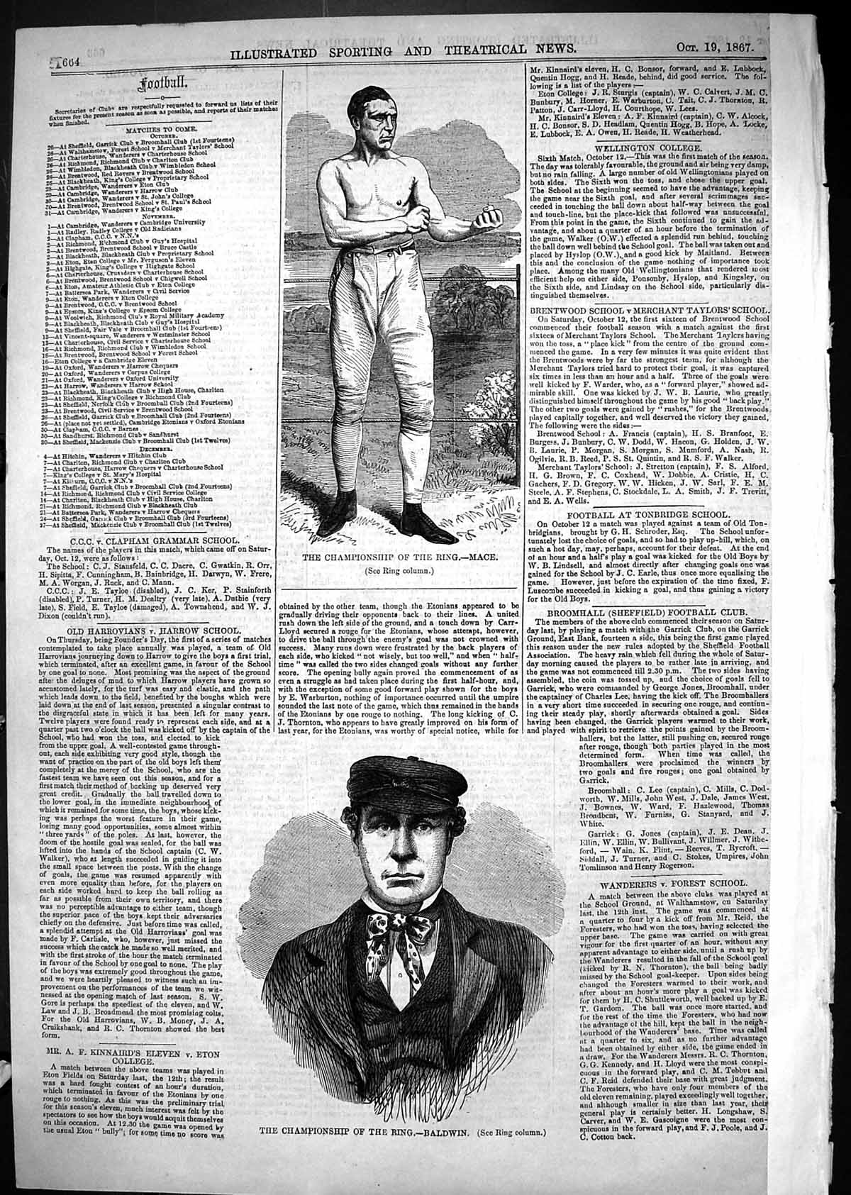 Antique Print 1867 Championship Ring Mace Baldwin Sport Men Pugilist Boxing