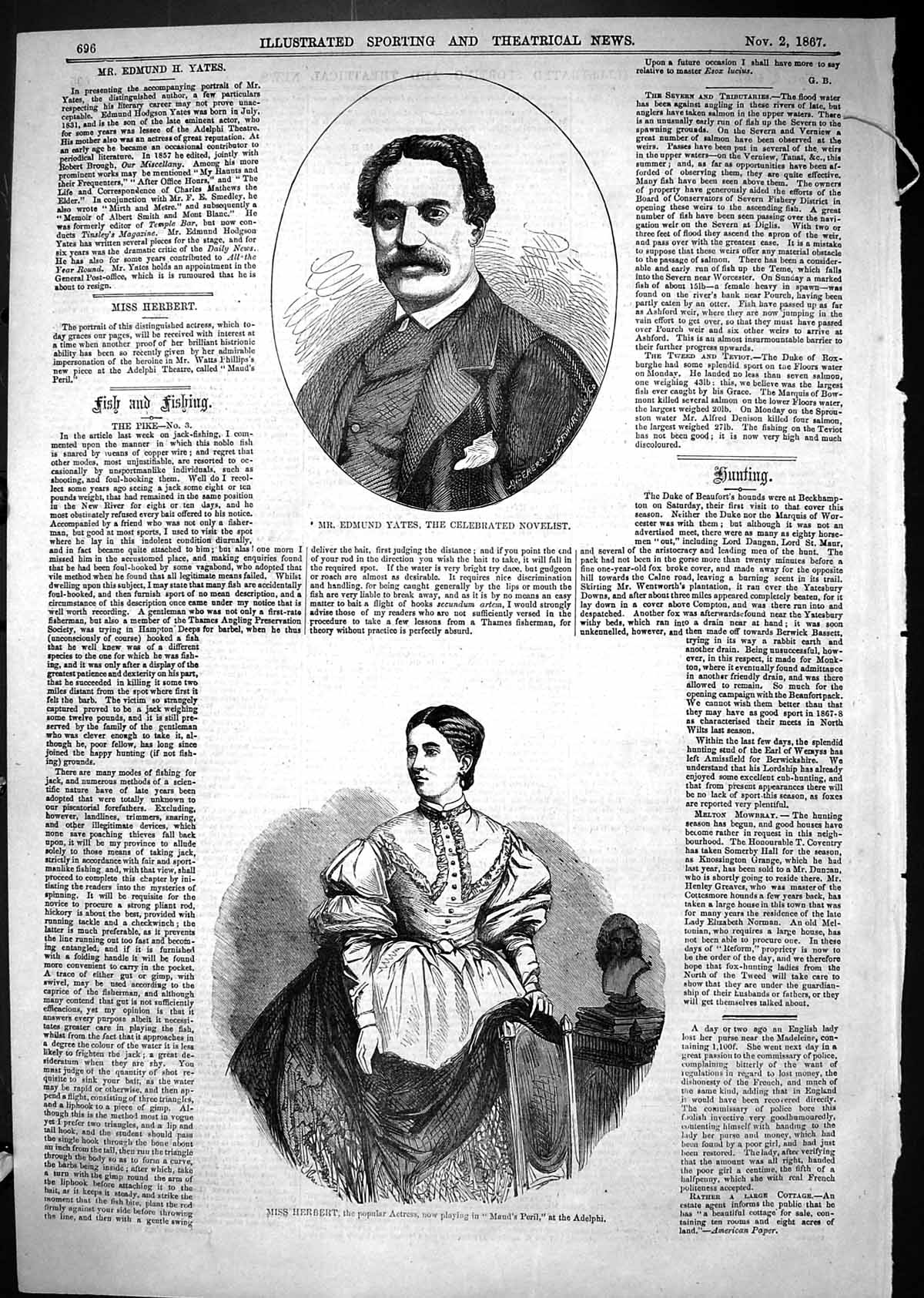 Old 1867 Edmund Yates Celebrated Novelist Miss Herbert Actress Maud'S Victorian