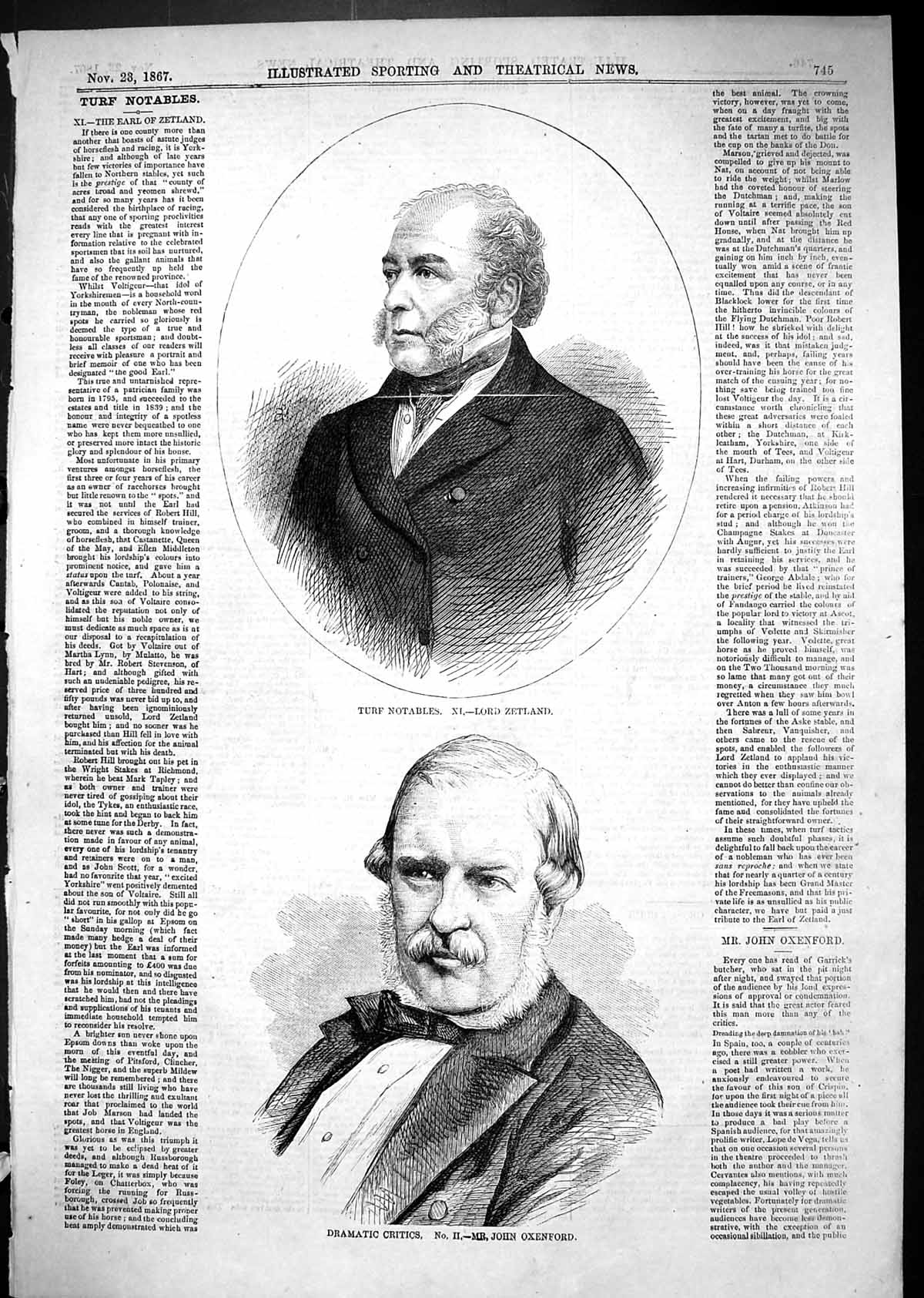 Antique Old Print 1867 Notables Lord Zetland Dramatic Critics John Oxenford