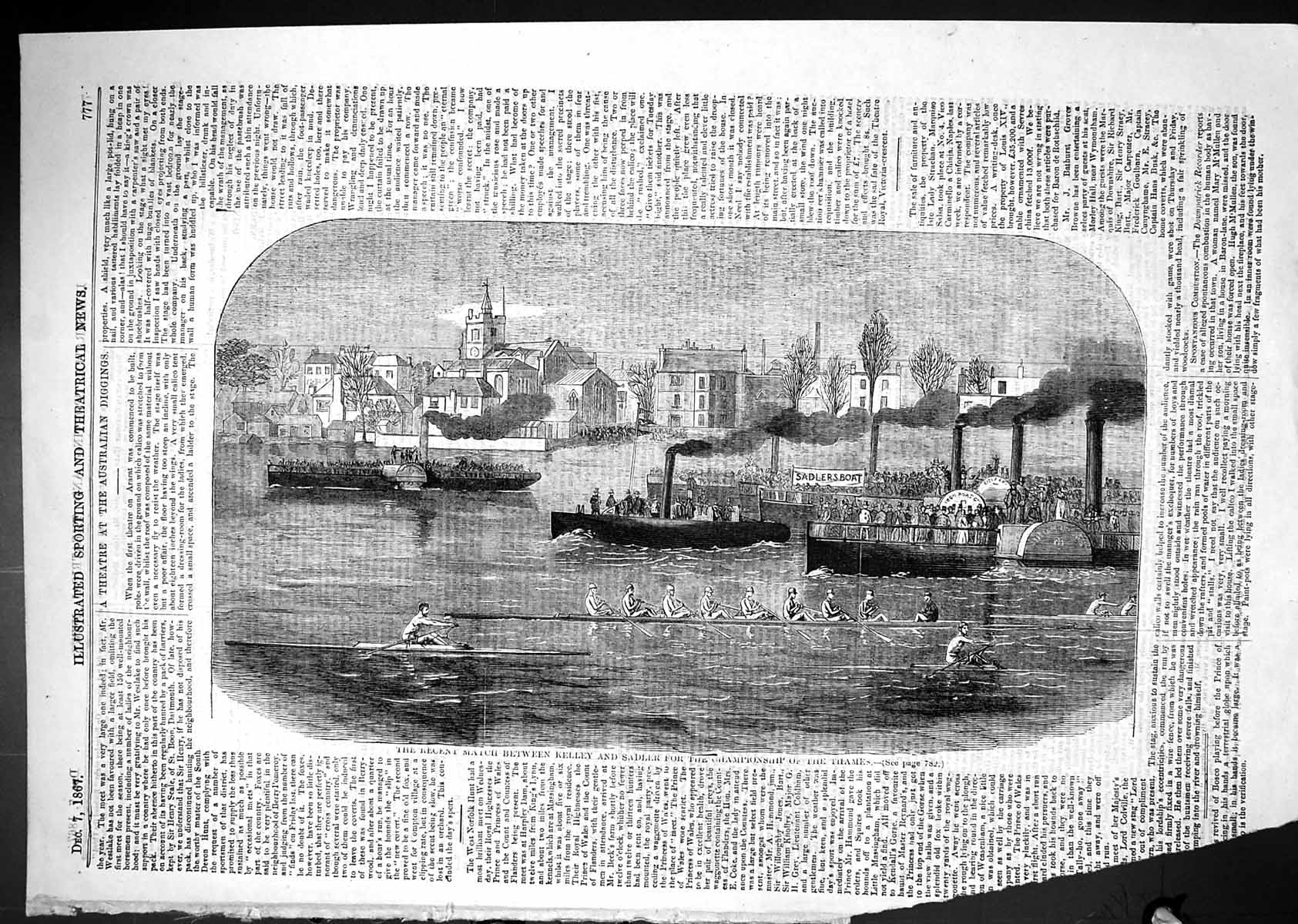 Old 1867 Match Kelley Sadler Boat Race Championship River Thames Spor Victorian