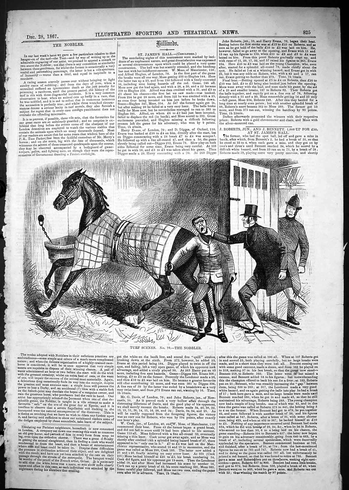 Original Old Antique Print 1867 Turf Scenes Nobbler Horse Stable Thief Caught